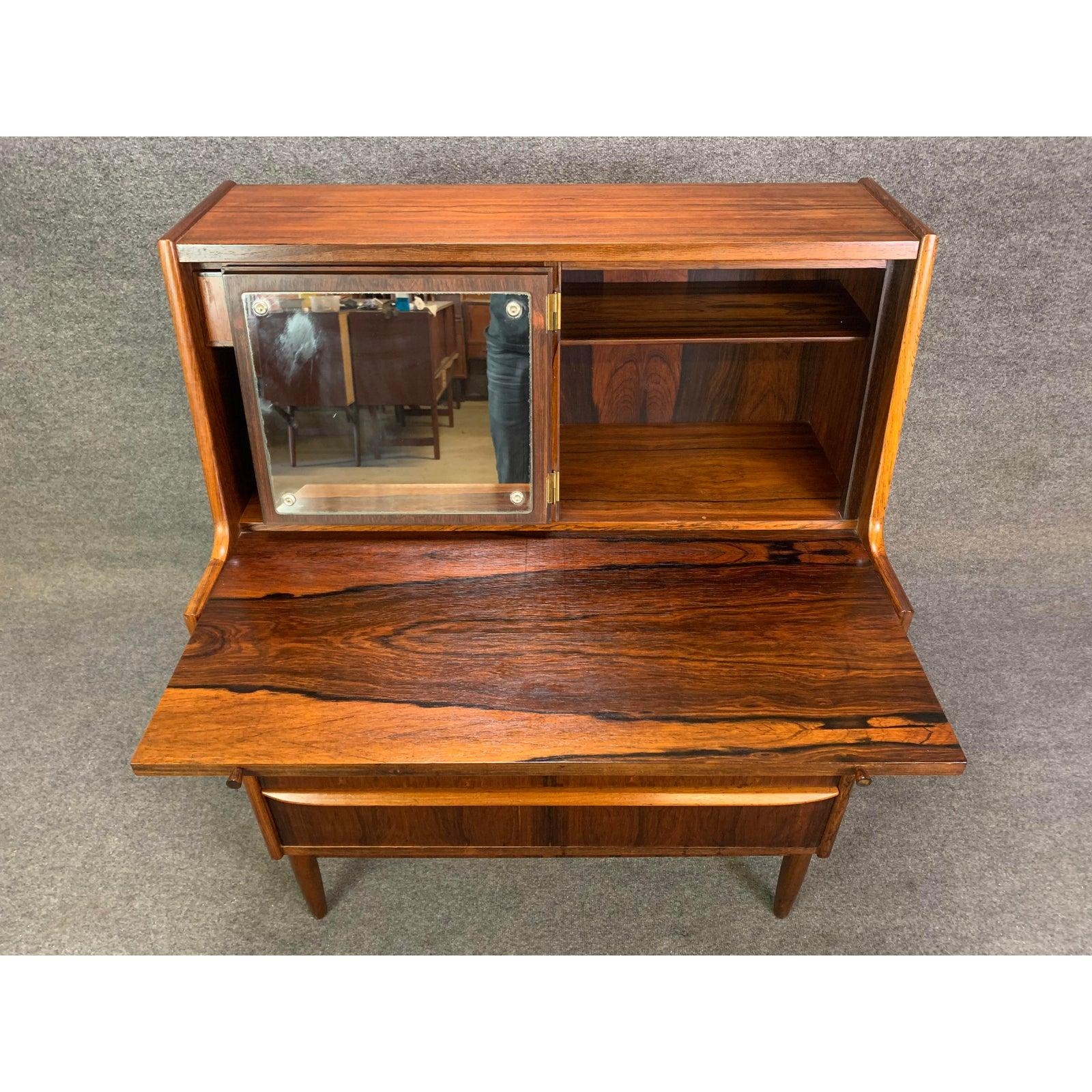 Mid-20th Century Vintage Danish Mid-Century Modern Rosewood Secretary Desk For Sale