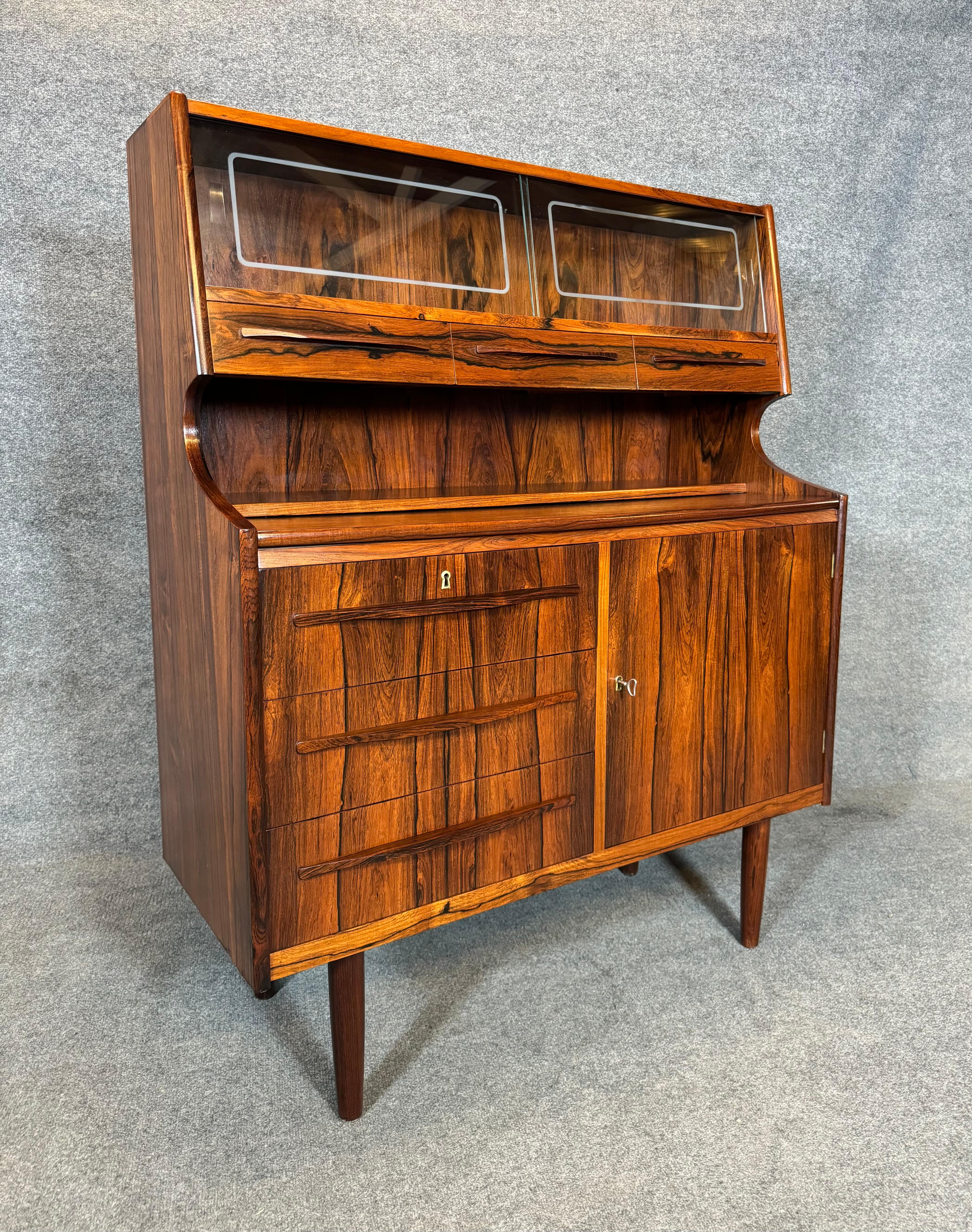 Mid-20th Century Vintage Danish Mid Century Modern Rosewood Secretary Desk For Sale