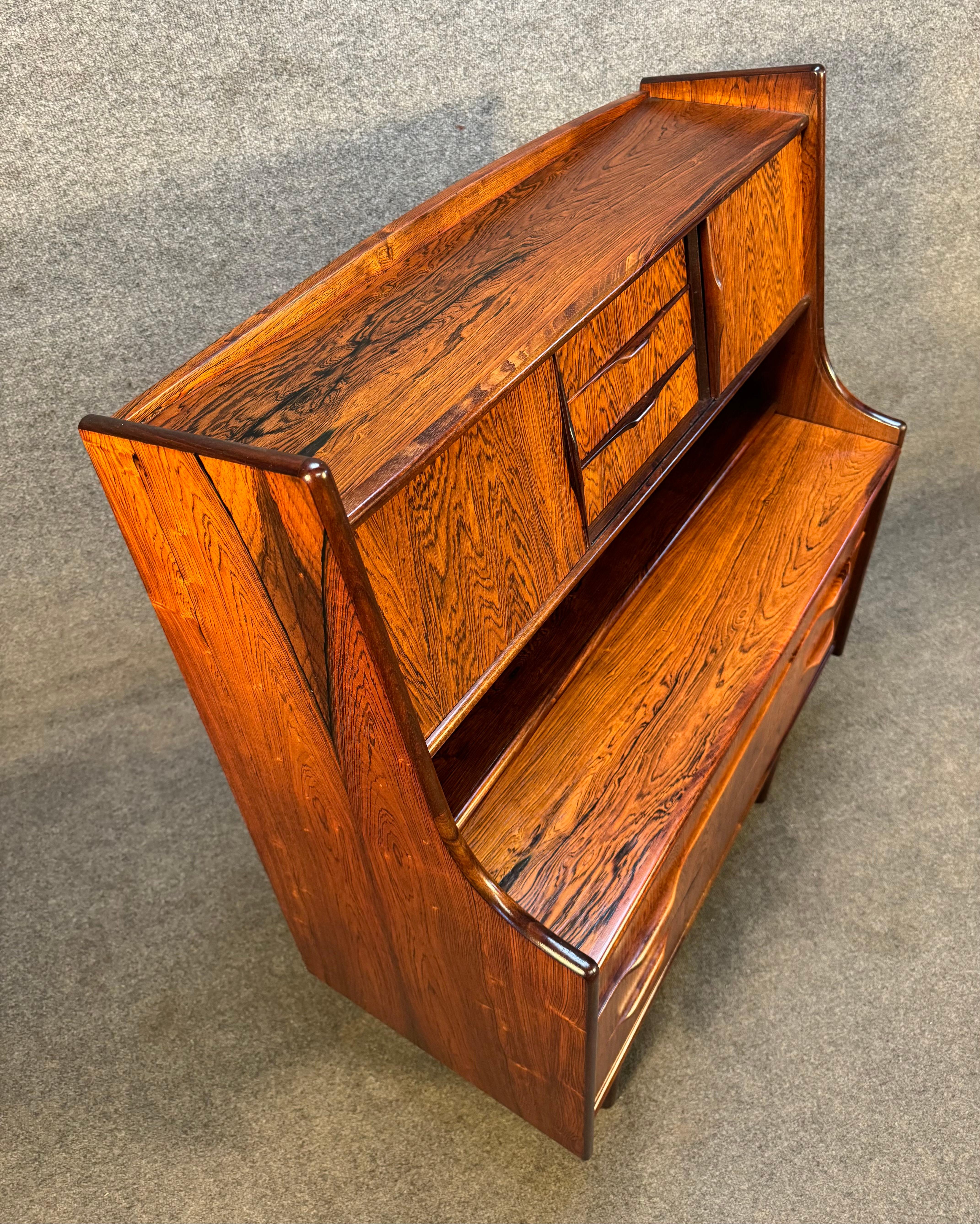 Mid-20th Century Vintage Danish Mid Century Modern Rosewood Secretary Desk For Sale