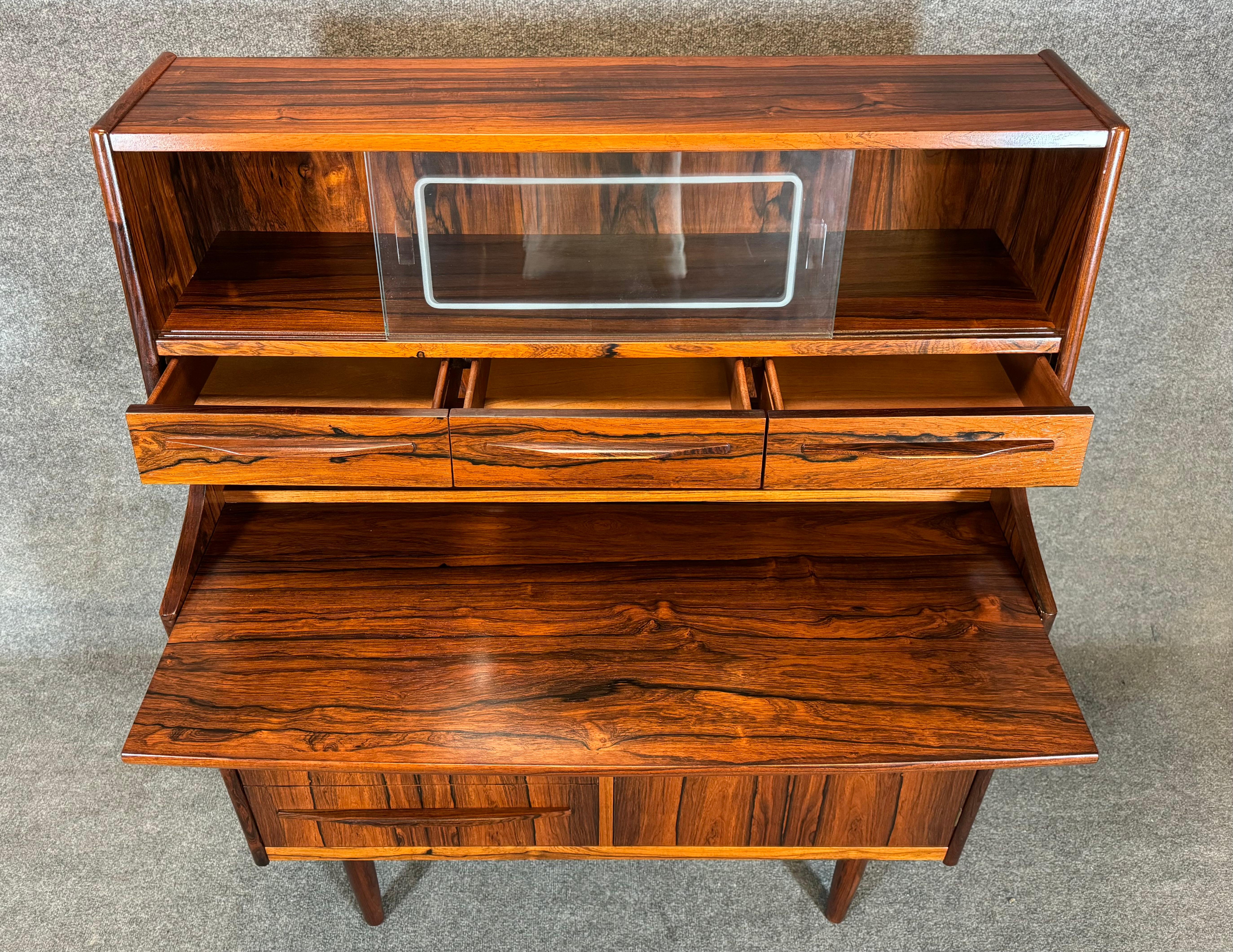 Vintage Danish Mid Century Modern Rosewood Secretary Desk For Sale 1