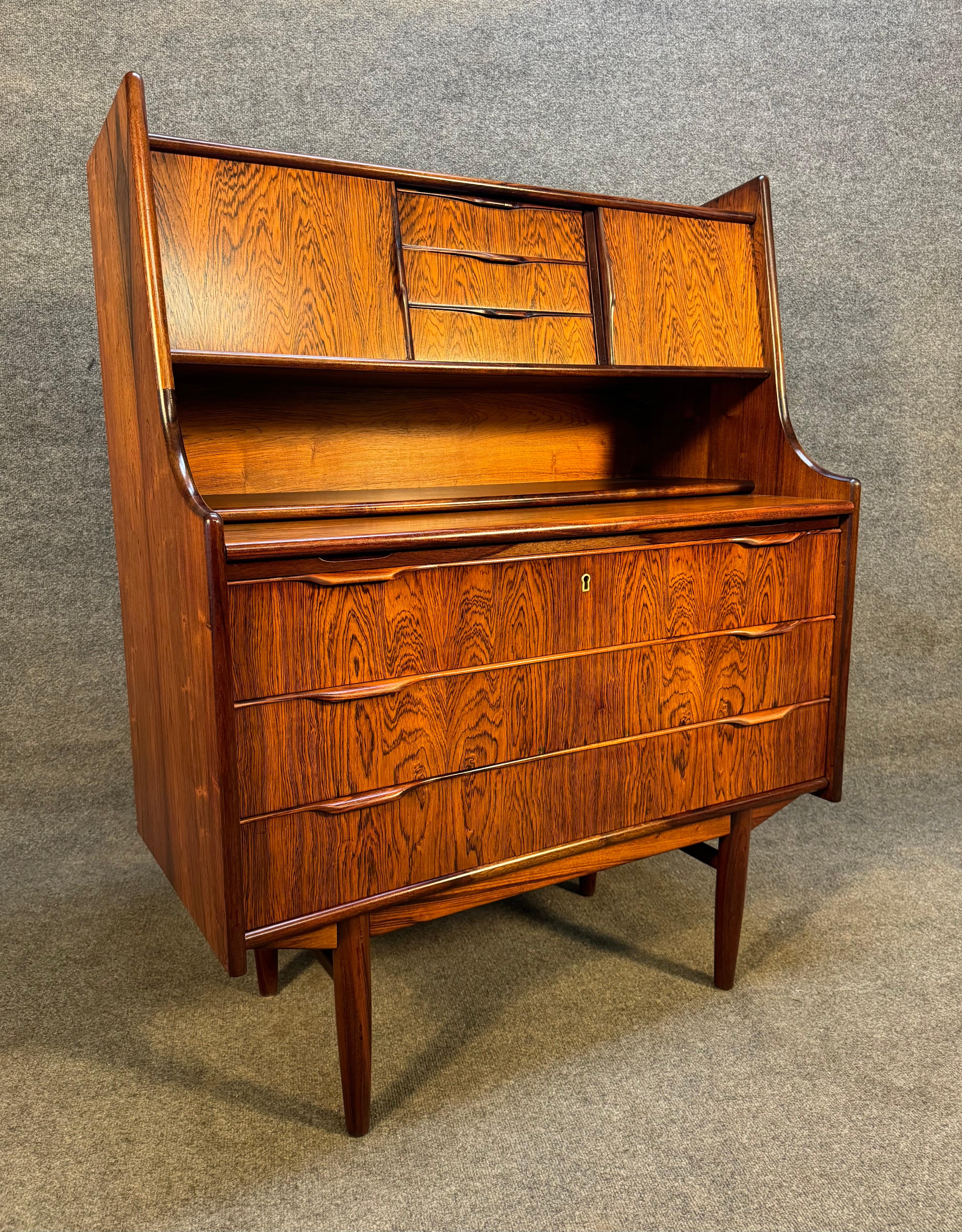 Vintage Danish Mid Century Modern Rosewood Secretary Desk For Sale 2