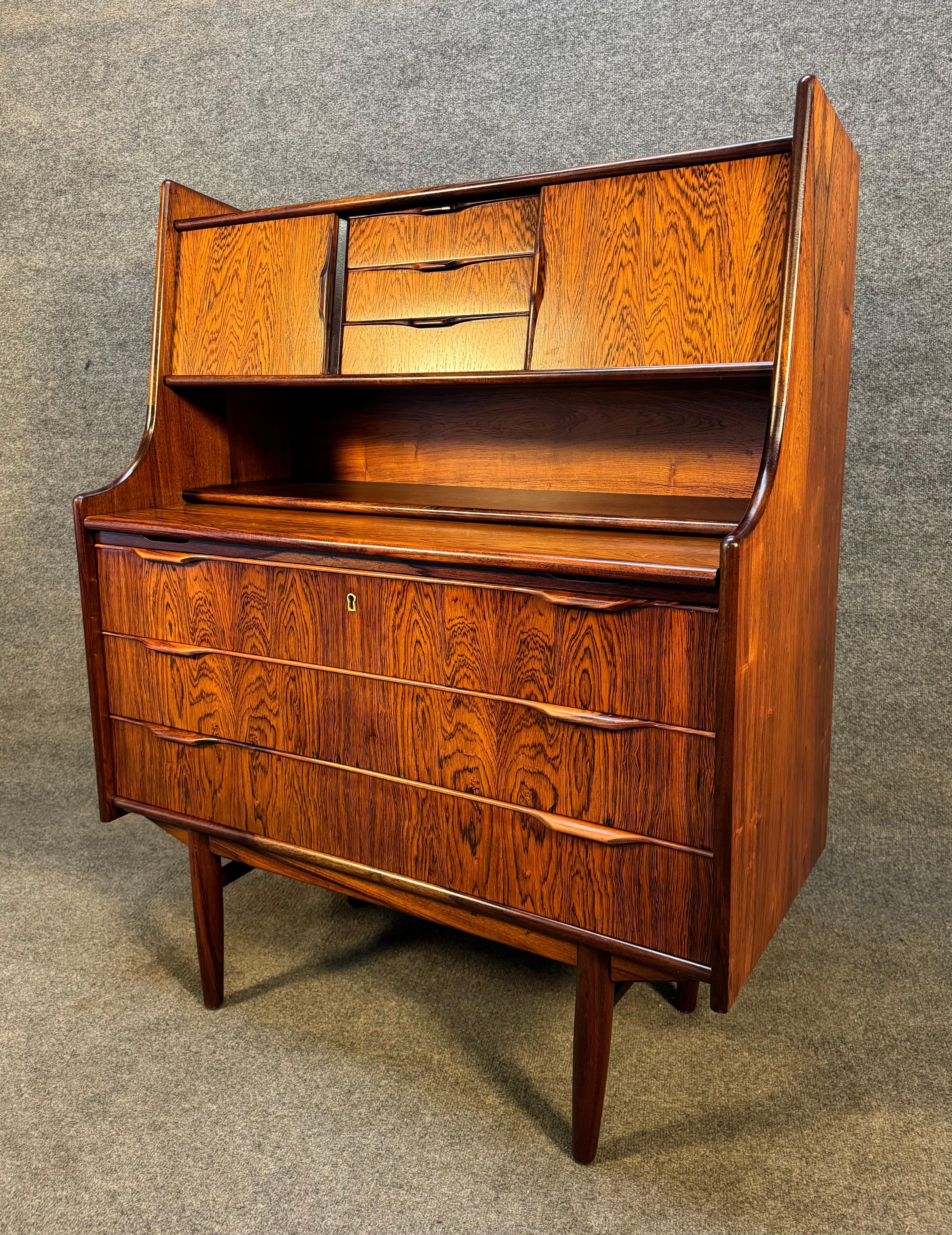 Vintage Danish Mid Century Modern Rosewood Secretary Desk For Sale 3