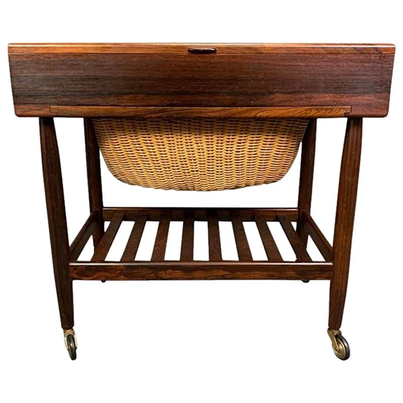 Vintage Danish Mid-Century Modern Rosewood Sewing Cart by Ejvind Johansson