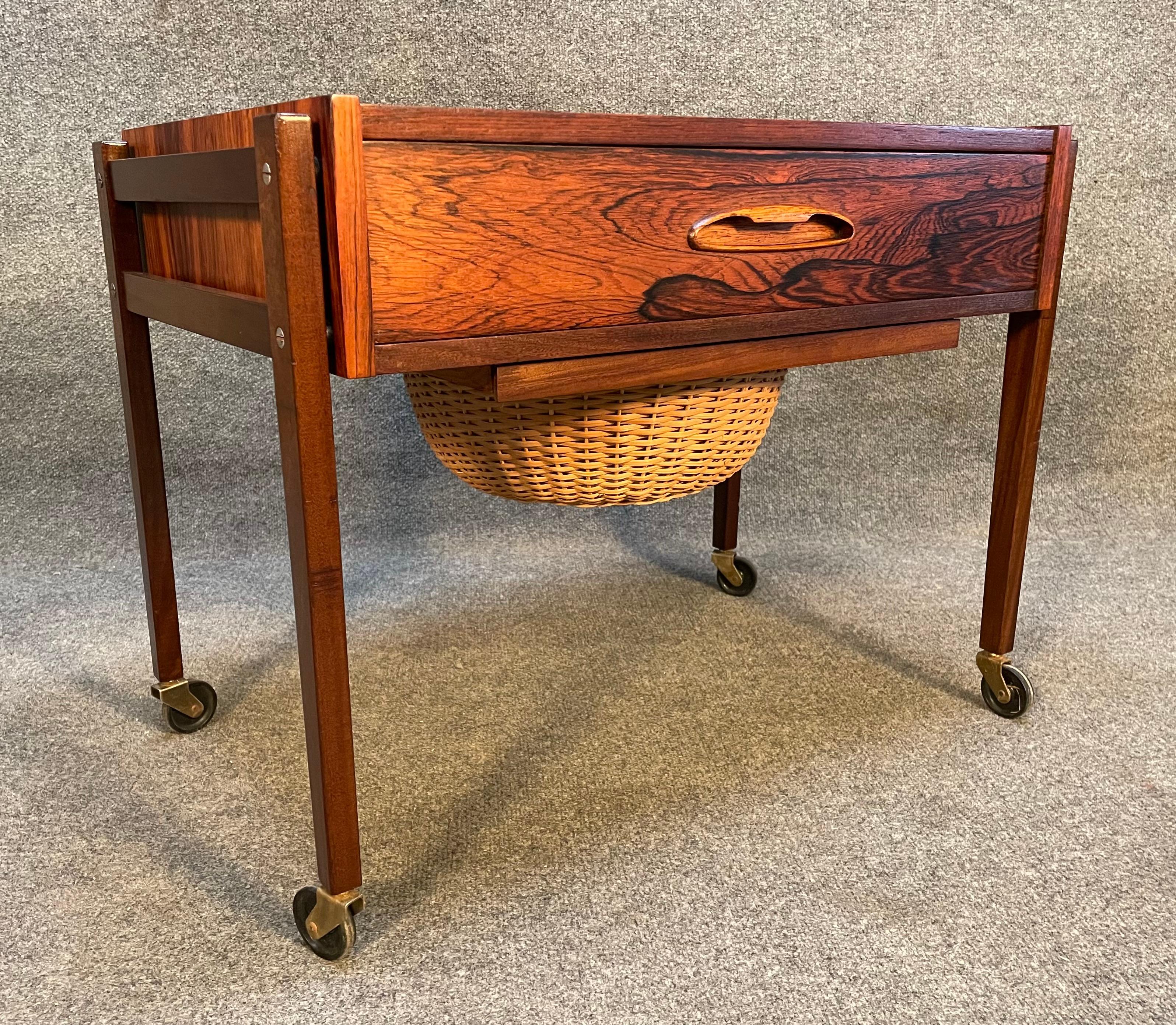 Mid-20th Century Vintage Danish Mid-Century Modern Rosewood Sewing Cart