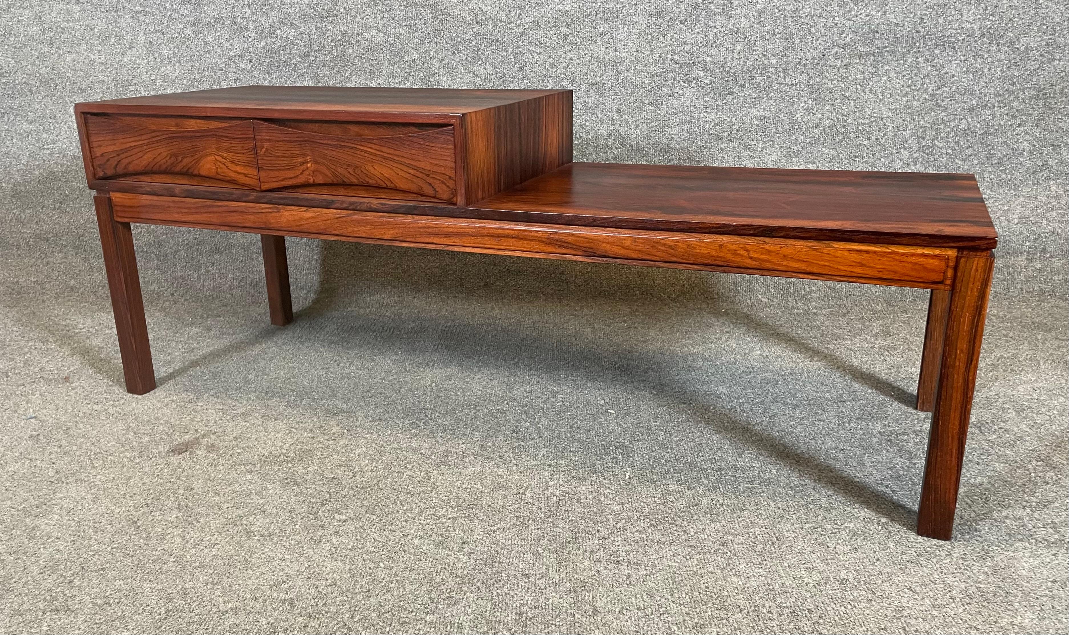 Vintage Danish Mid Century Modern Rosewood Telephone Bench by Wards Ateljéer In Good Condition In San Marcos, CA