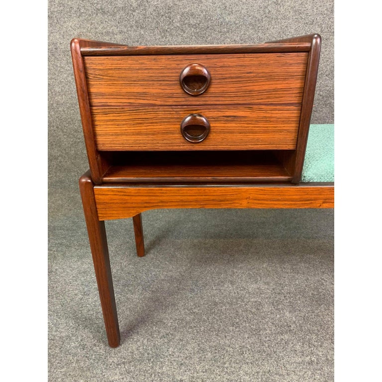 Vintage Danish Mid Century Modern Rosewood Telephone Bench Entry
