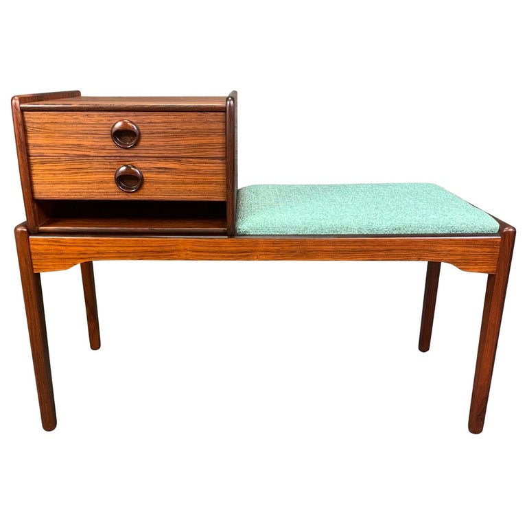 Vintage Danish Mid-Century Modern Rosewood Telephone Bench/Entry Way