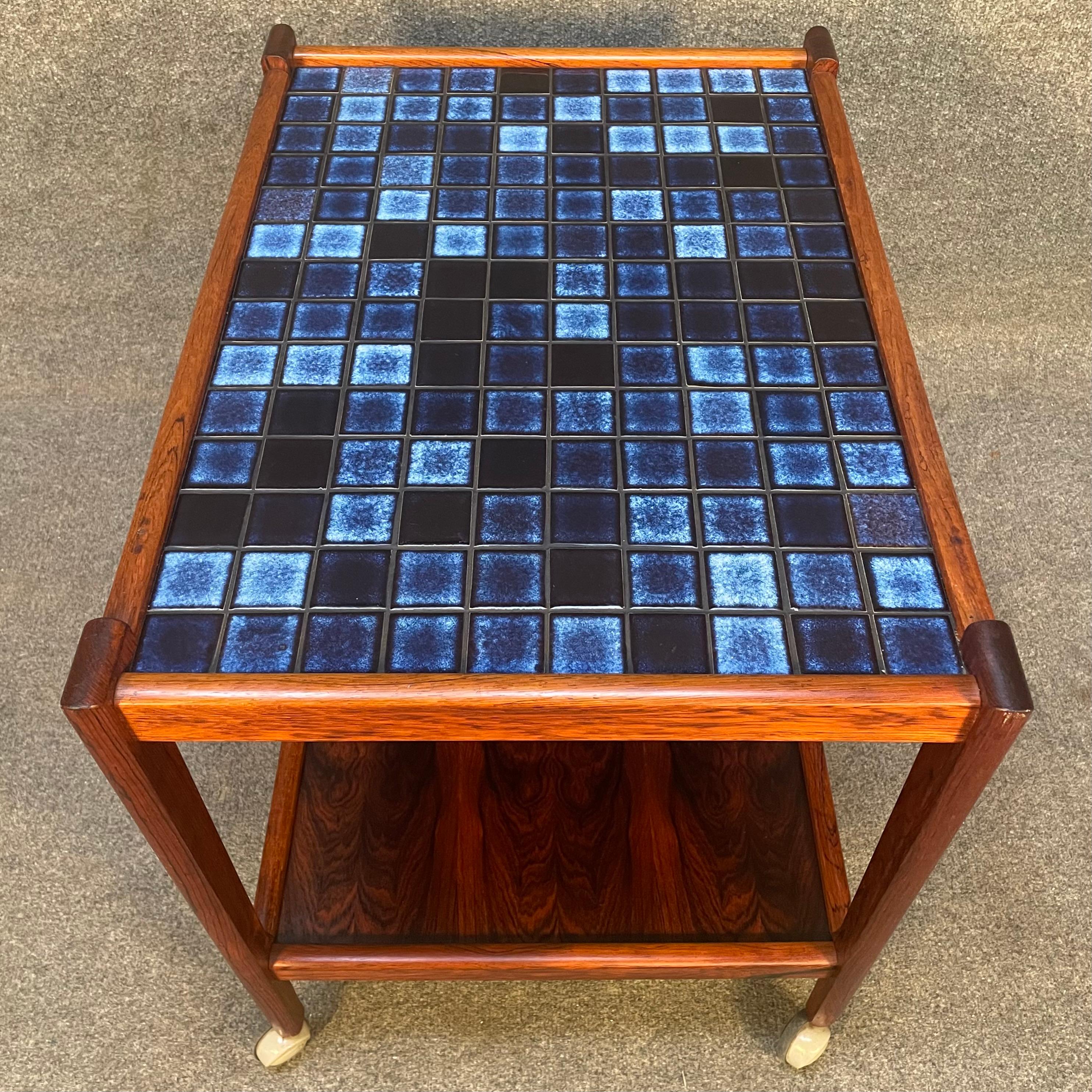 Vintage Danish Mid Century Modern Rosewood & Tiles Cocktail Cart In Good Condition In San Marcos, CA