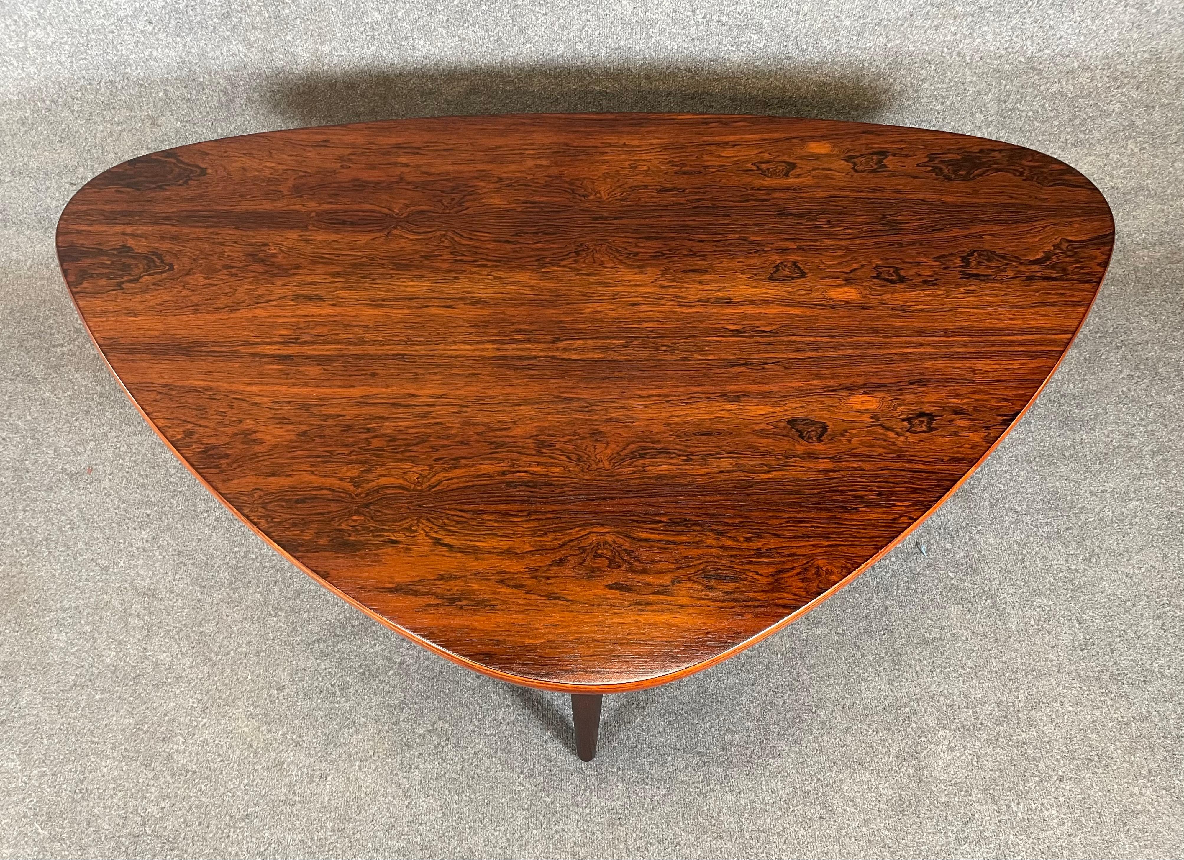 Vintage Danish Mid Century Modern Rosewood Triangular Coffee Table In Good Condition In San Marcos, CA