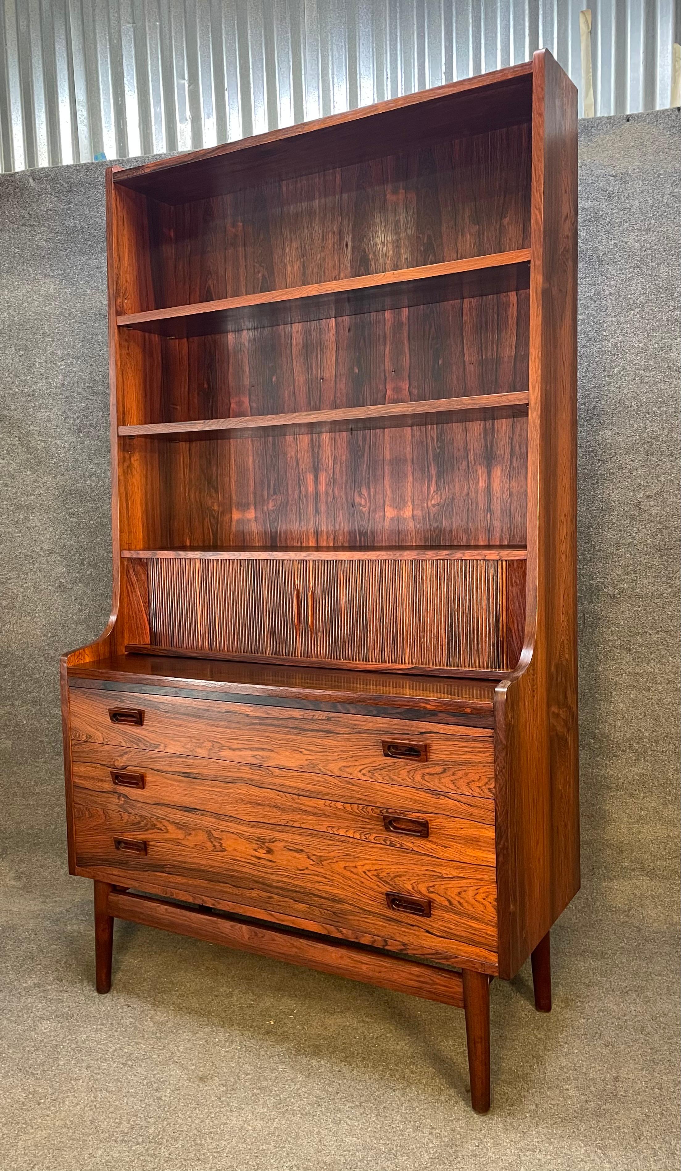 Vintage Danish Mid-Century Modern Secretary Bookcase in Rosewood by Johannes Sor 1