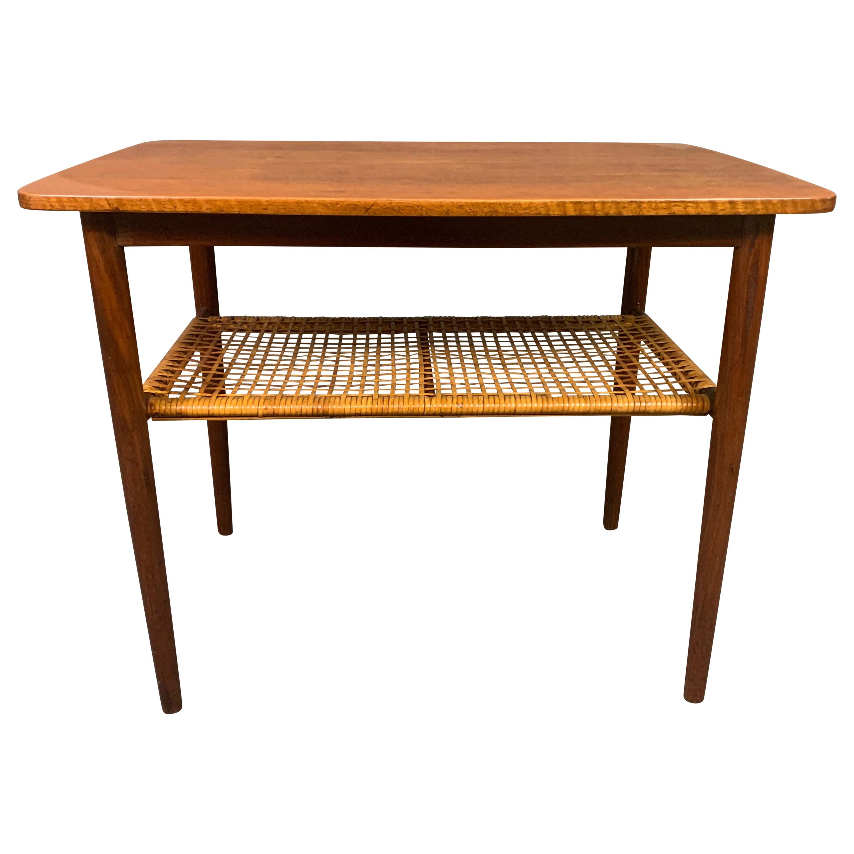 Vintage Danish Mid-Century Modern Teak and Cane End Table