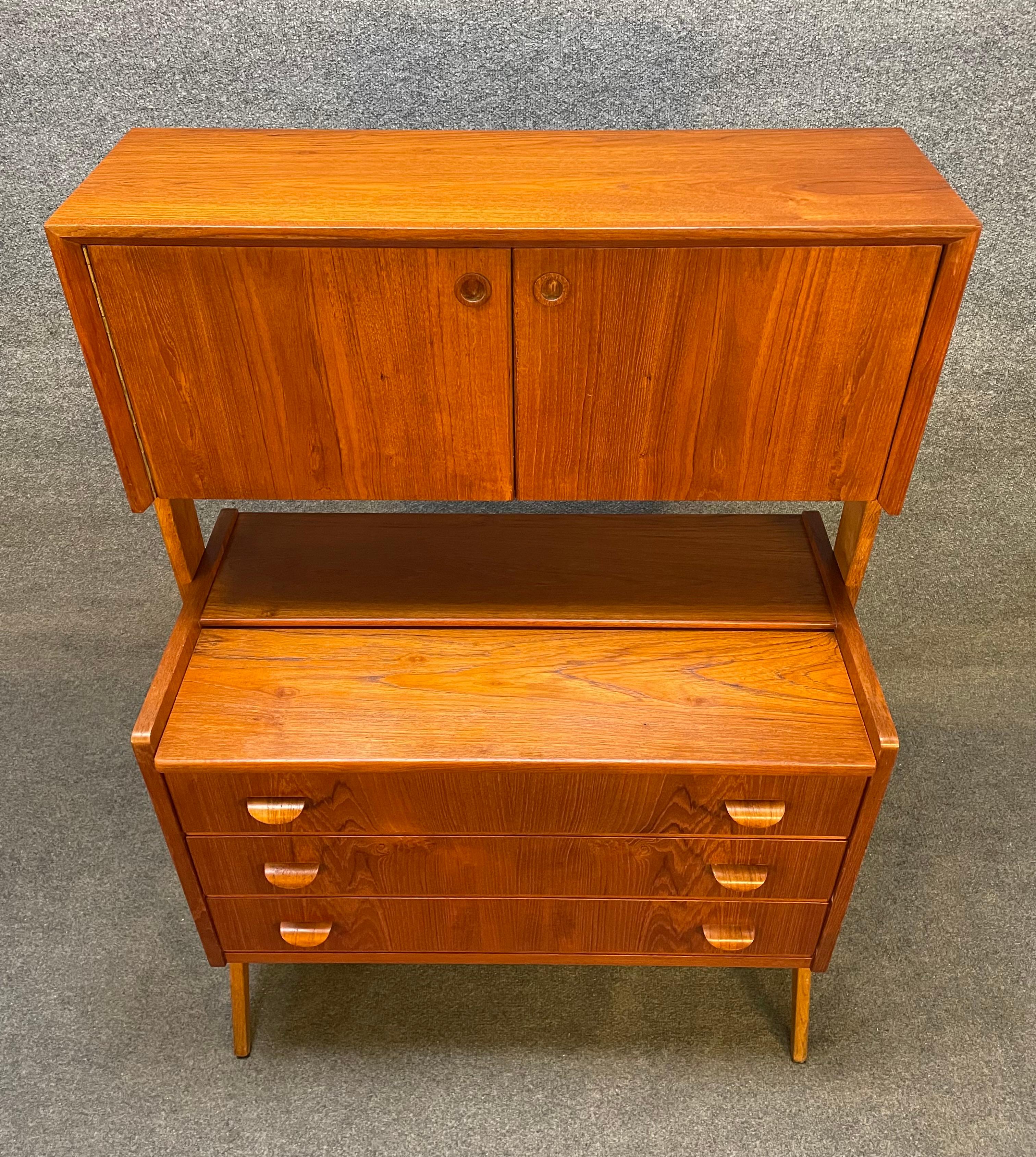 Vintage Danish Mid Century Modern Teak and Oak Secretary Desk Vanity 3