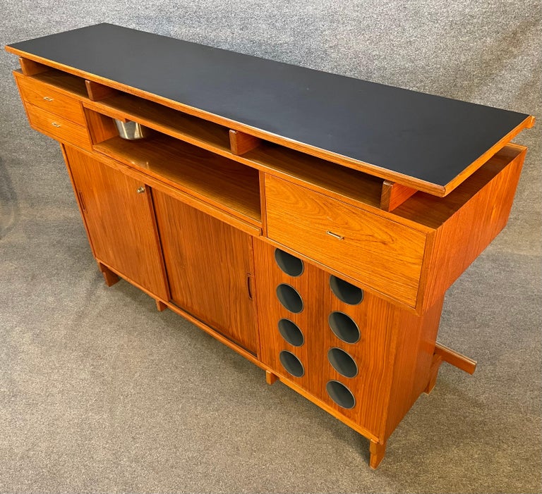 Vintage Danish Mid-Century Modern Teak Bar and Stools by Erik Buch at ...