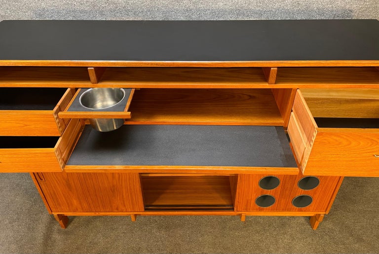Vintage Danish Mid-Century Modern Teak Bar and Stools by Erik Buch at ...