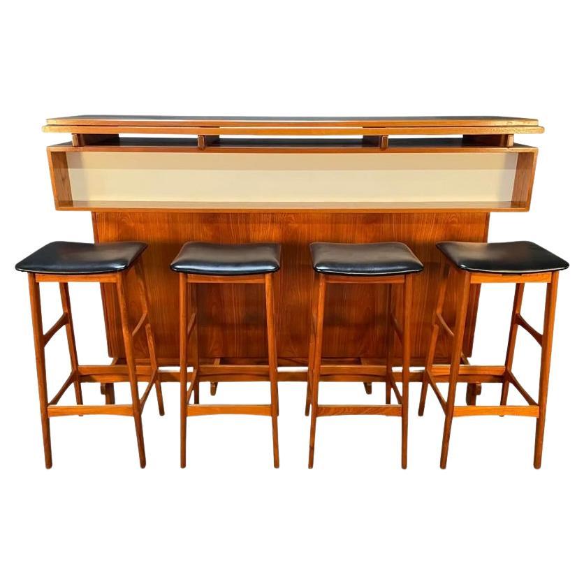 Vintage Danish Mid Century Modern Teak Bar and Stools by Erik Buch