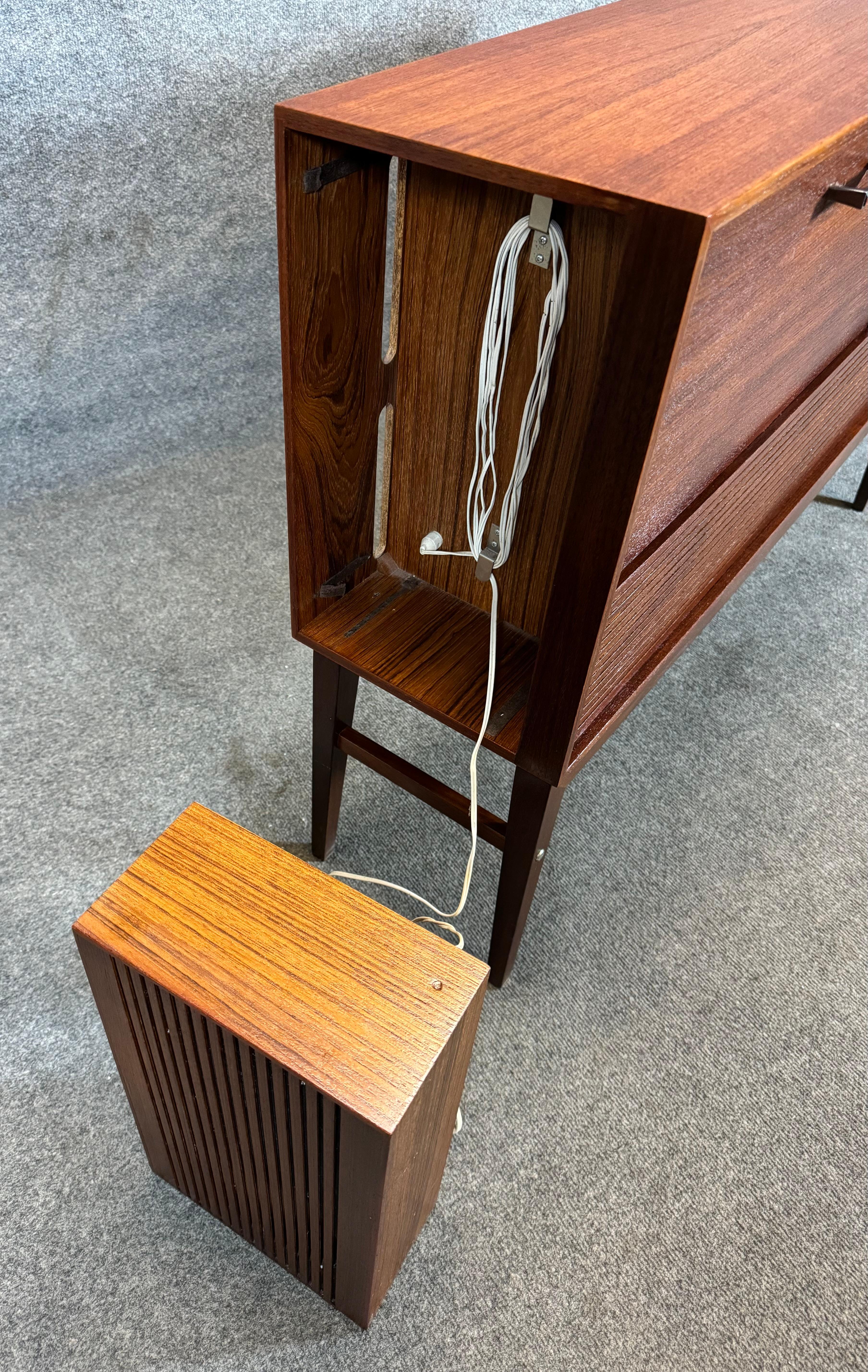Mid-20th Century Vintage Danish Mid Century Modern Teak Blue Tooth Stereo Console by Dux
