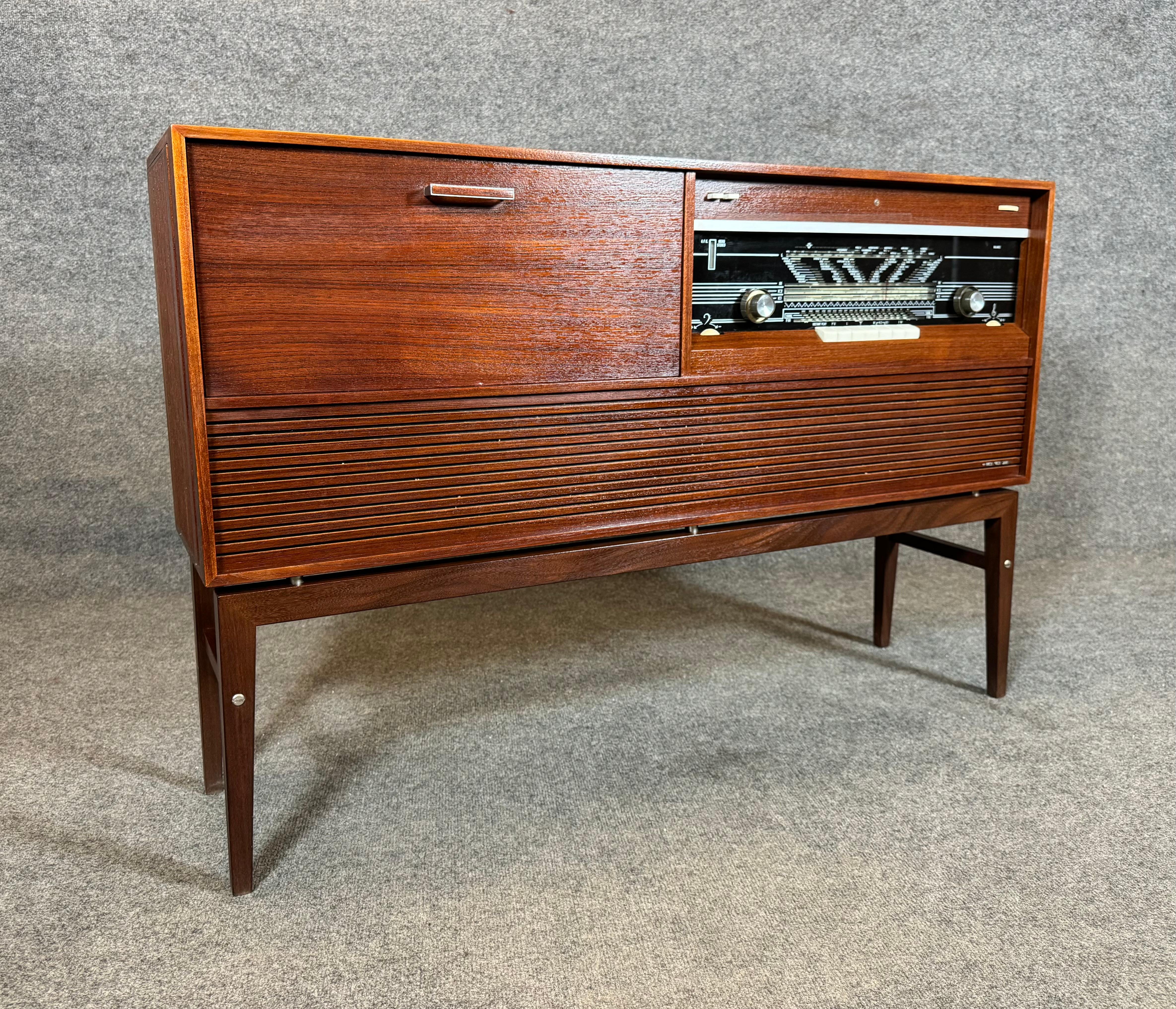 Vintage Danish Mid Century Modern Teak Blue Tooth Stereo Console by Dux 3