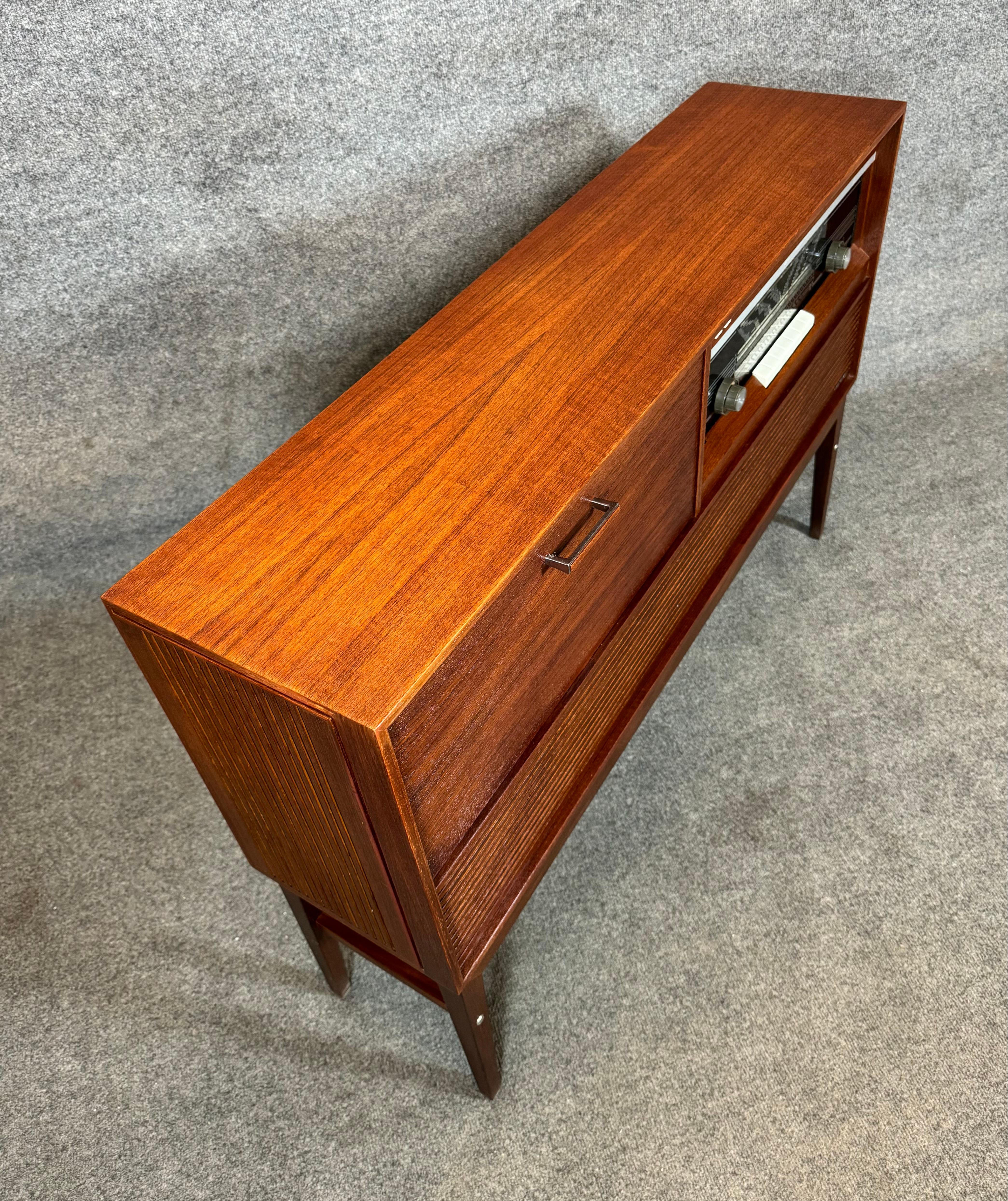 Scandinavian Modern Vintage Danish Mid Century Modern Teak Blue Tooth Stereo Console by Dux