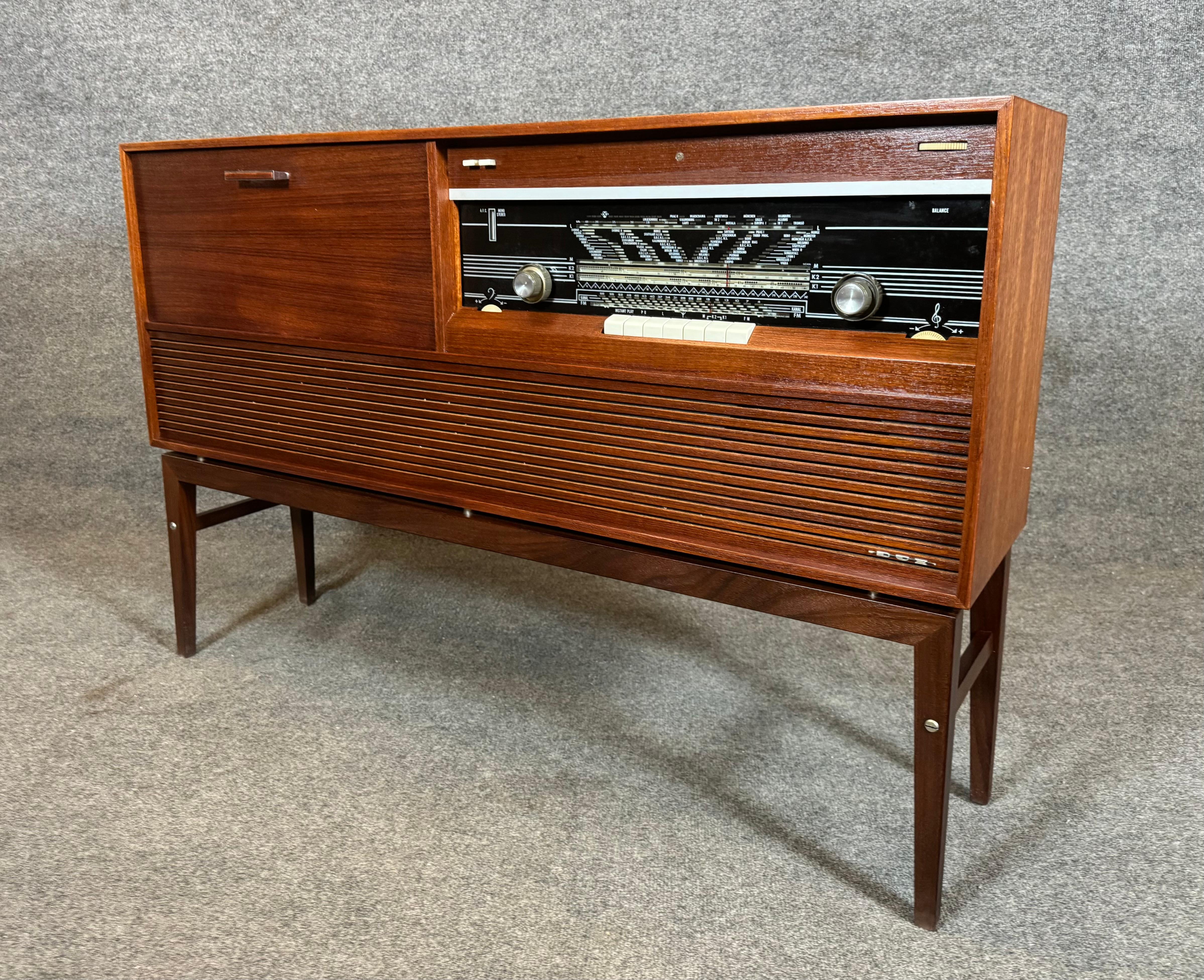 Woodwork Vintage Danish Mid Century Modern Teak Blue Tooth Stereo Console by Dux