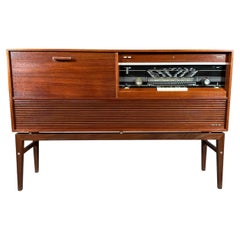 Dänische Vintage- Stereo-Konsole aus Teakholz mit blauem Zahn von Dux, Mid-Century Modern