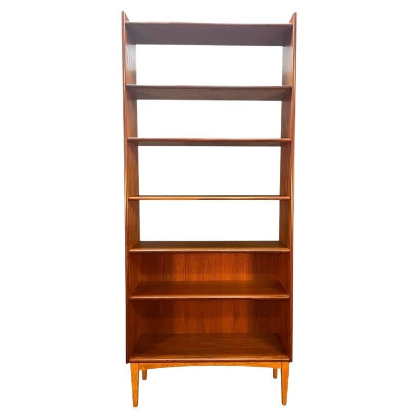 Danish Modern Teak Glass Bookcase by Dyrlund on Solid Iron Base at 1stDibs