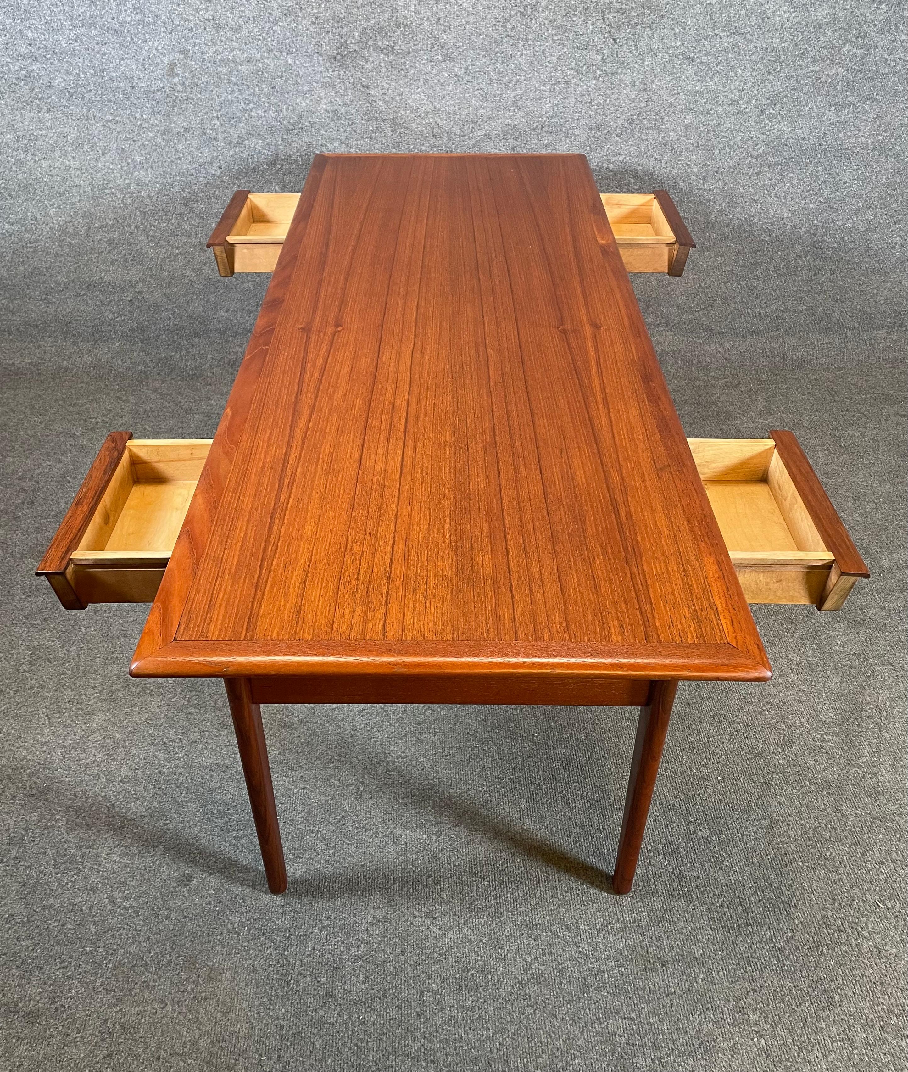 Vintage Danish Mid Century Modern Teak Coffee Table For Sale 2