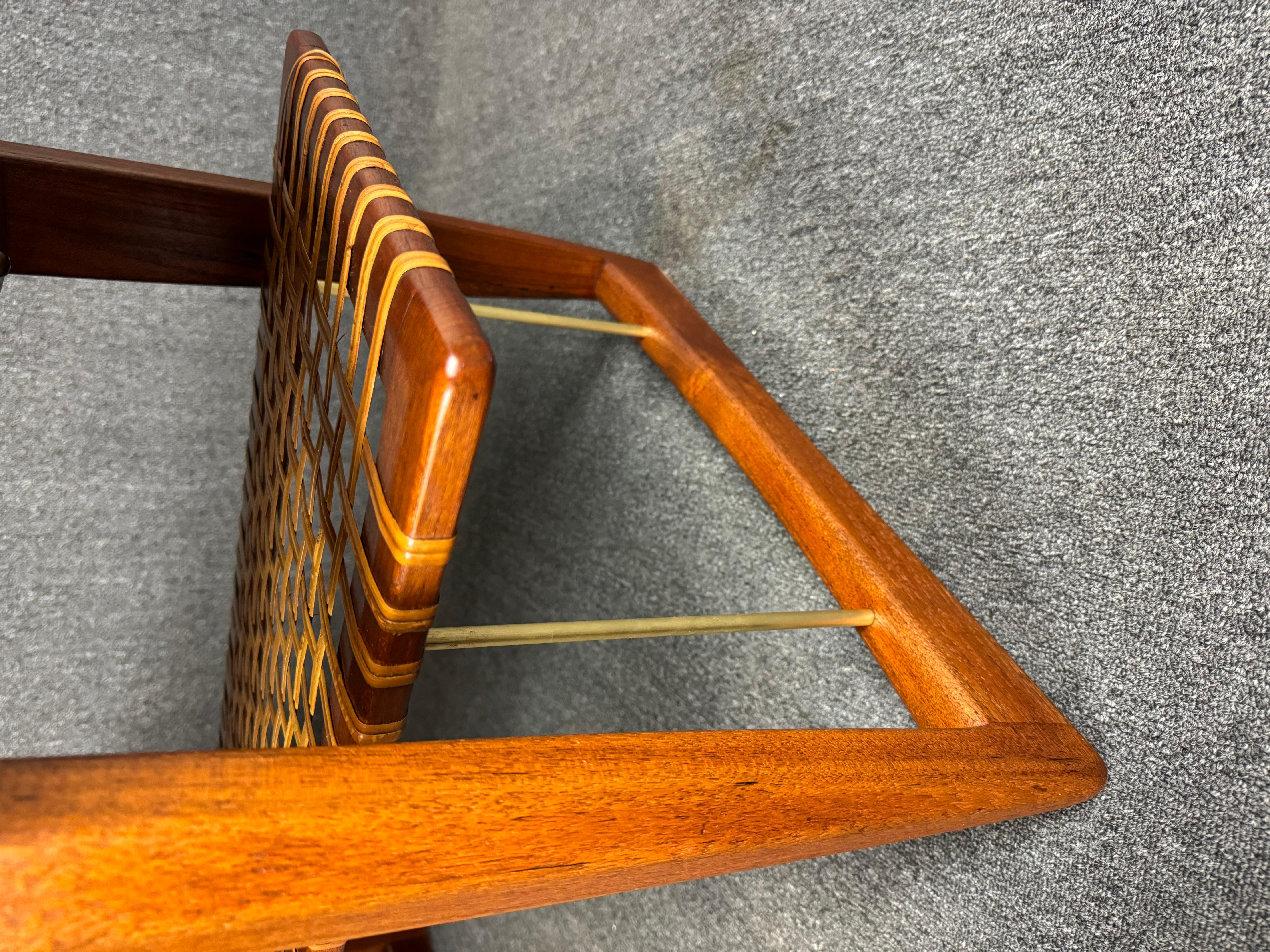 Mid-20th Century Vintage Danish Mid Century Modern Teak Coffee Table With Rattan Magazine Shelf For Sale