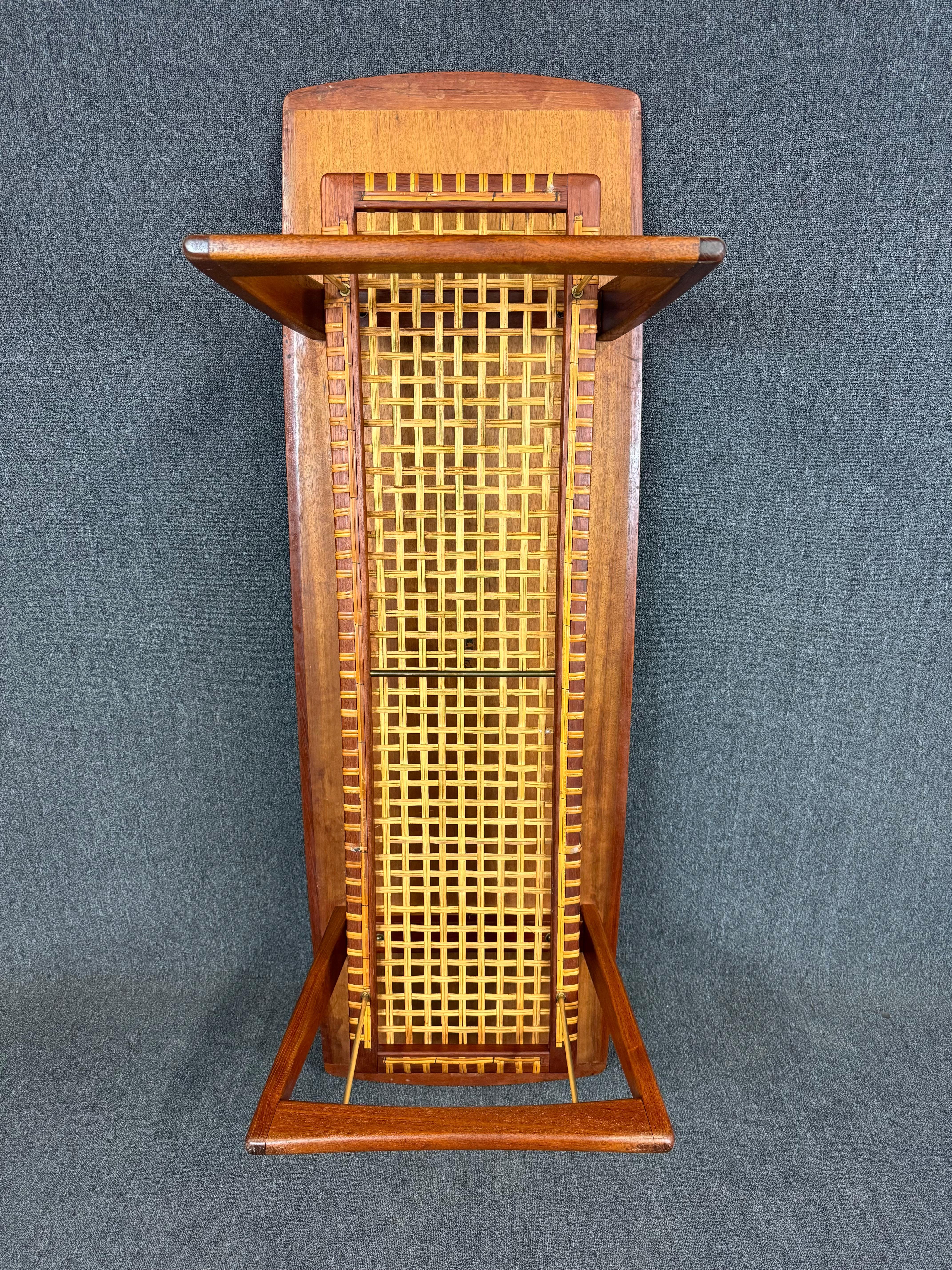 Vintage Danish Mid Century Modern Teak Coffee Table With Rattan Magazine Shelf For Sale 2