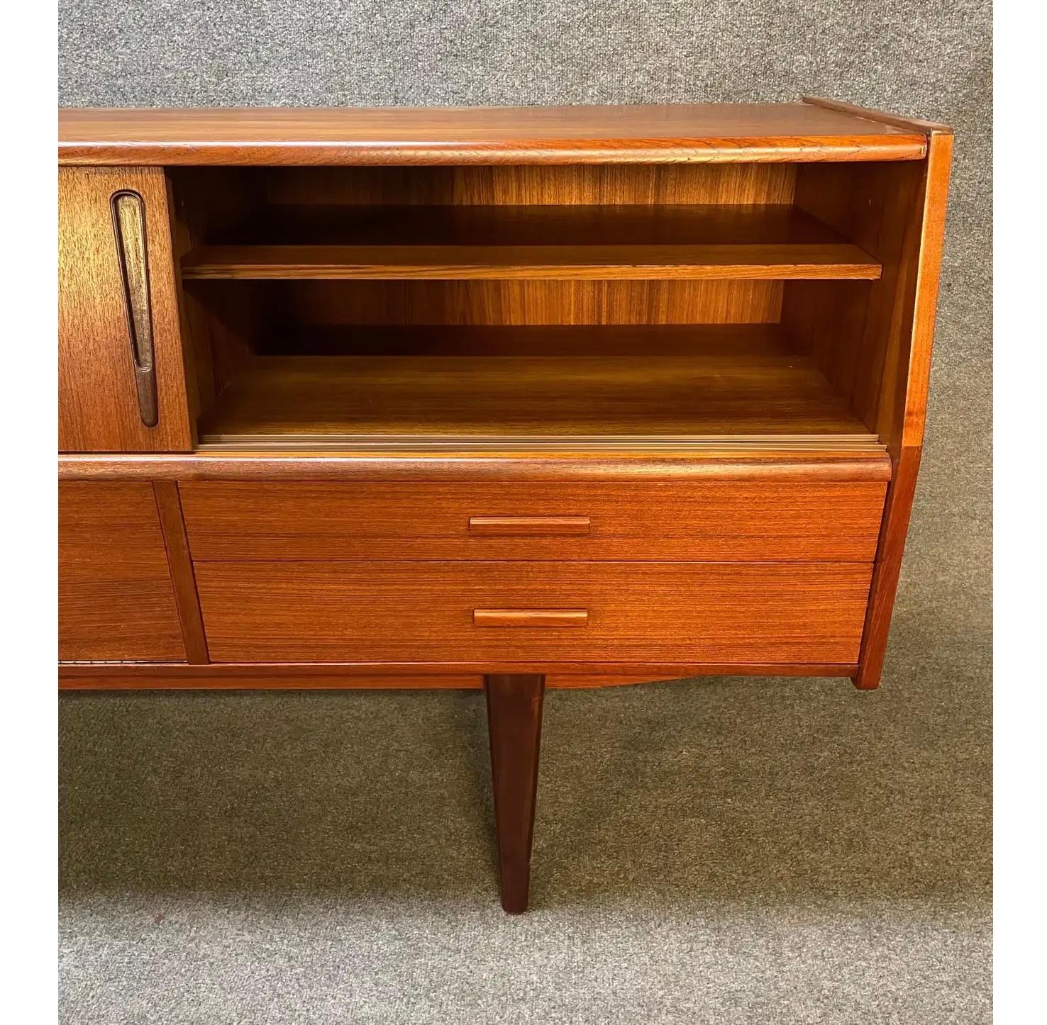 Mid-20th Century Vintage Danish Mid Century Modern Teak Credenza For Sale