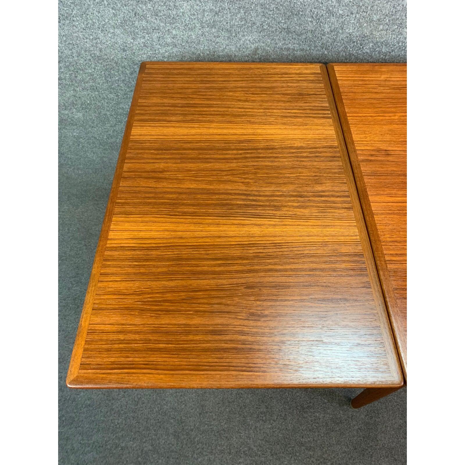 Vintage Danish Mid-Century Modern Teak Draw Leaf Dining Table by Omann Jun 2