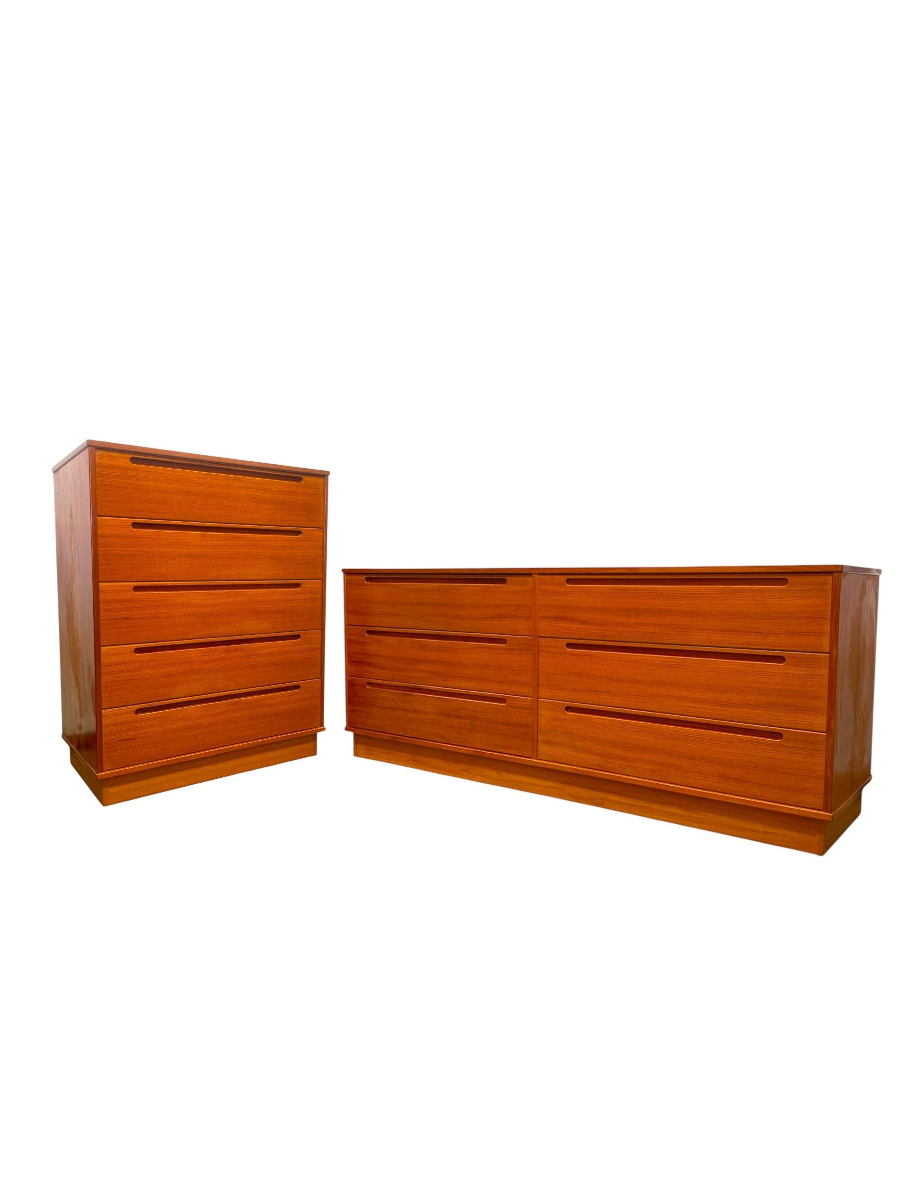 Vintage Danish Mid Century Modern Teak Dresser and Tallboy Set by Nils Jonsson For Sale 5