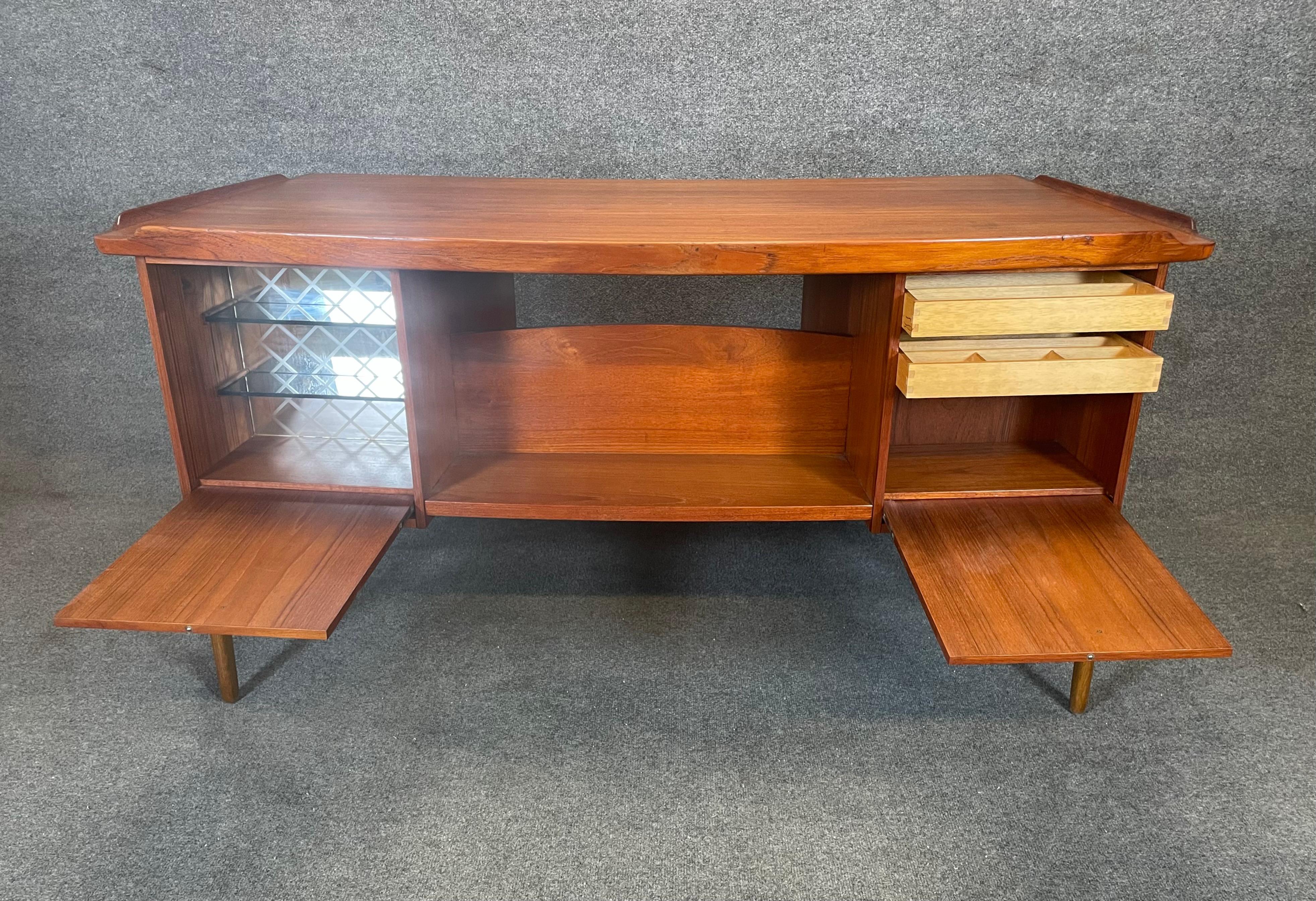 Vintage Danish Mid Century Modern Teak Floating Desk Attributed to Svend Madsen For Sale 3