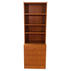 Vintage Danish Mid Century Modern Teak Free Standing Book Shelf With 4 Drawers