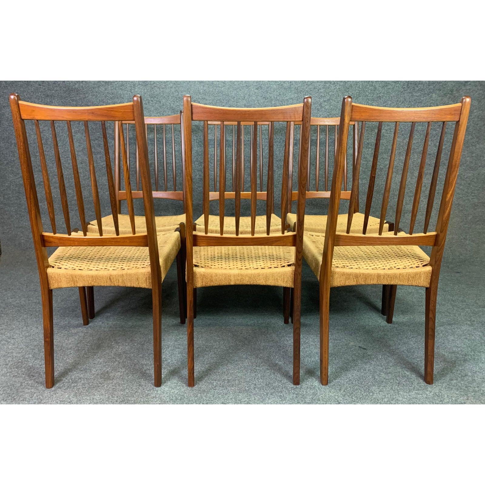 Vintage Danish Mid-Century Modern Teak High Back Dining Chairs, Set of Six For Sale 5