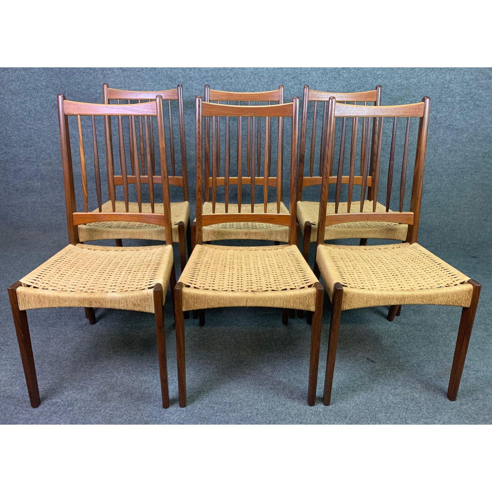 Vintage Danish Mid-Century Modern Teak High Back Dining Chairs, Set of Six For Sale 1