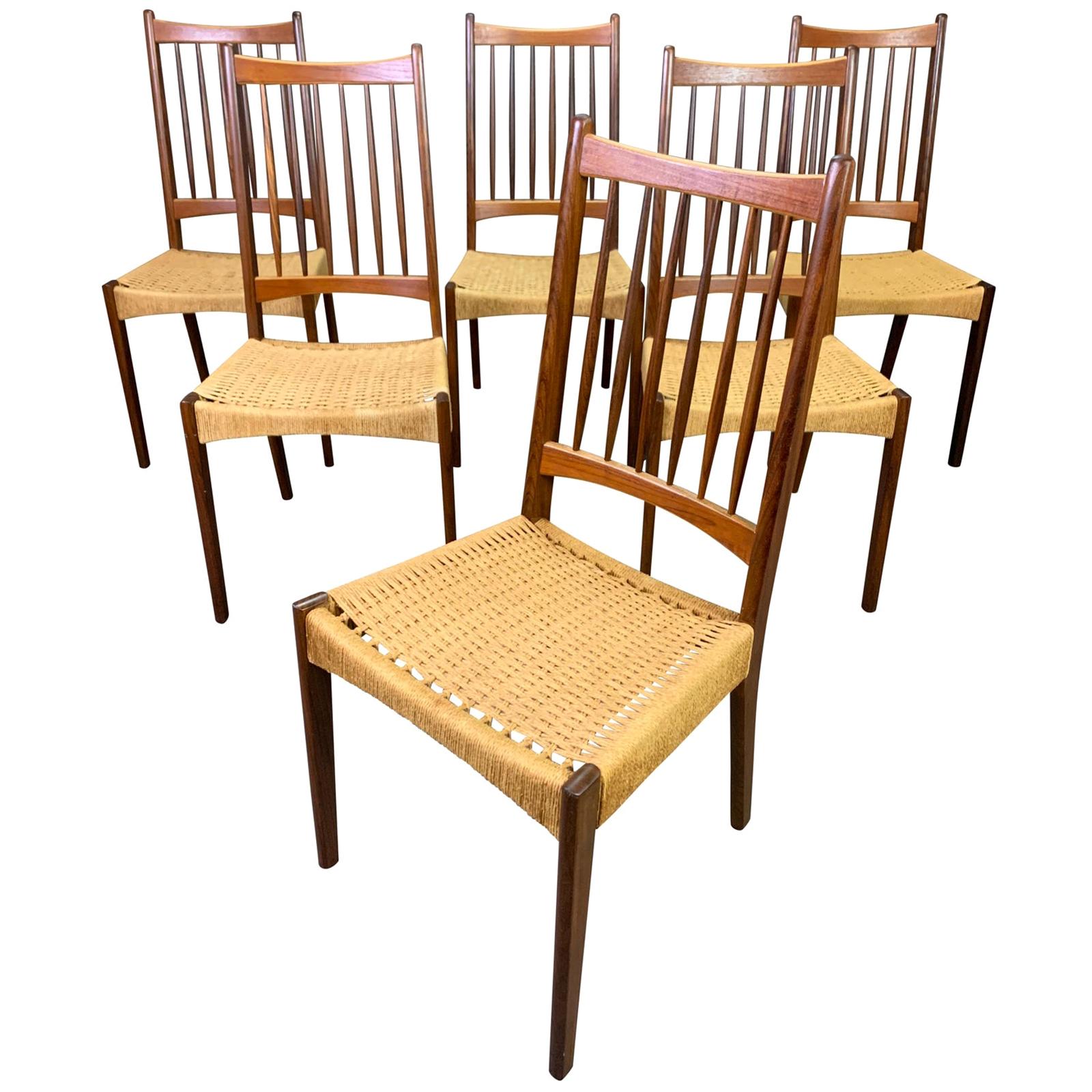 Vintage Danish Mid-Century Modern Teak High Back Dining Chairs, Set of Six For Sale