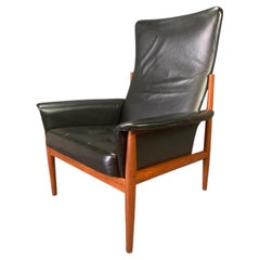 Vintage Danish Mid-Century Modern Teak High Back Lounge Chair by Grete Jalk