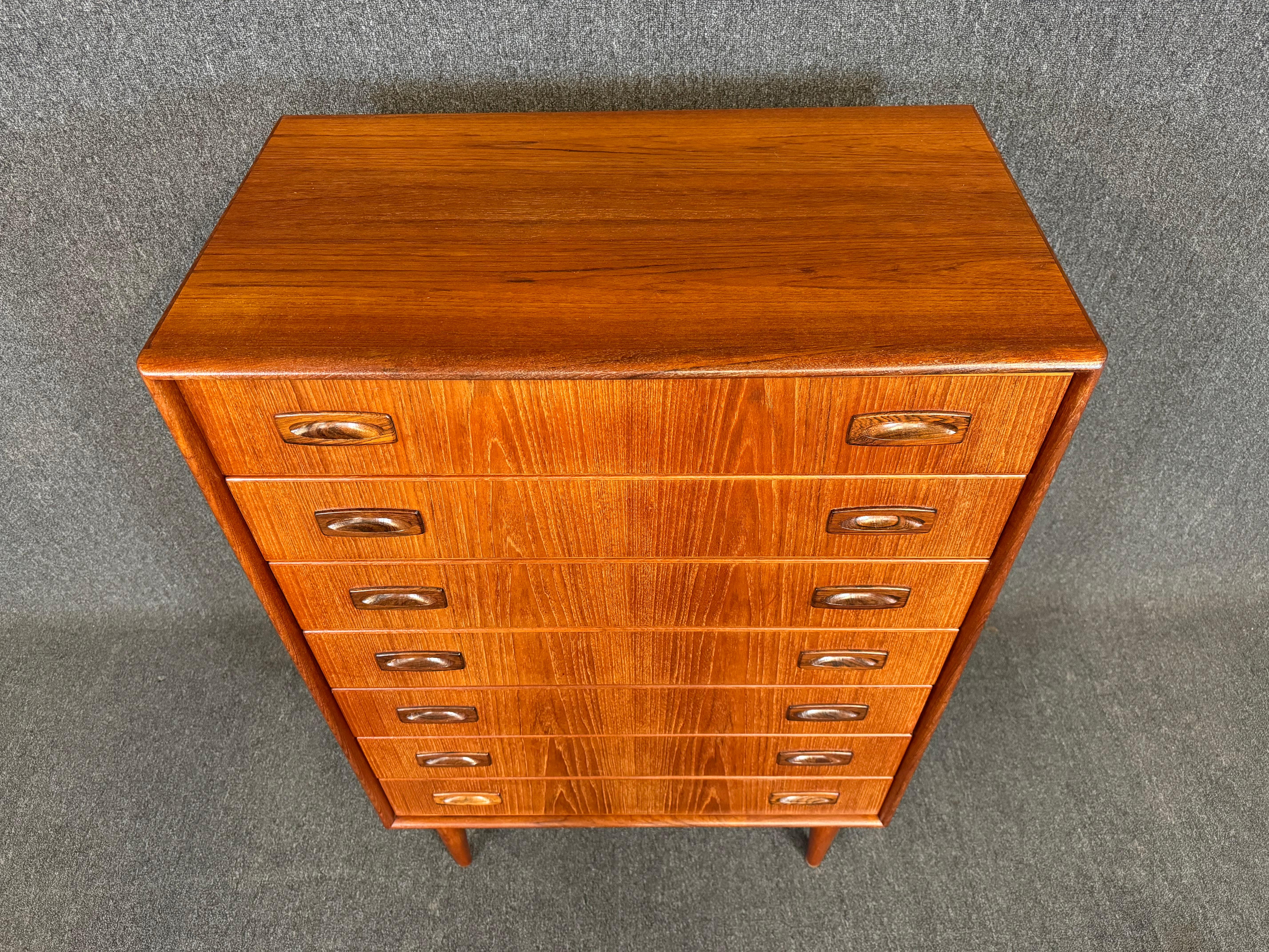 Vintage Danish Mid Century Modern Teak HighBoy Dresser In Good Condition For Sale In San Marcos, CA