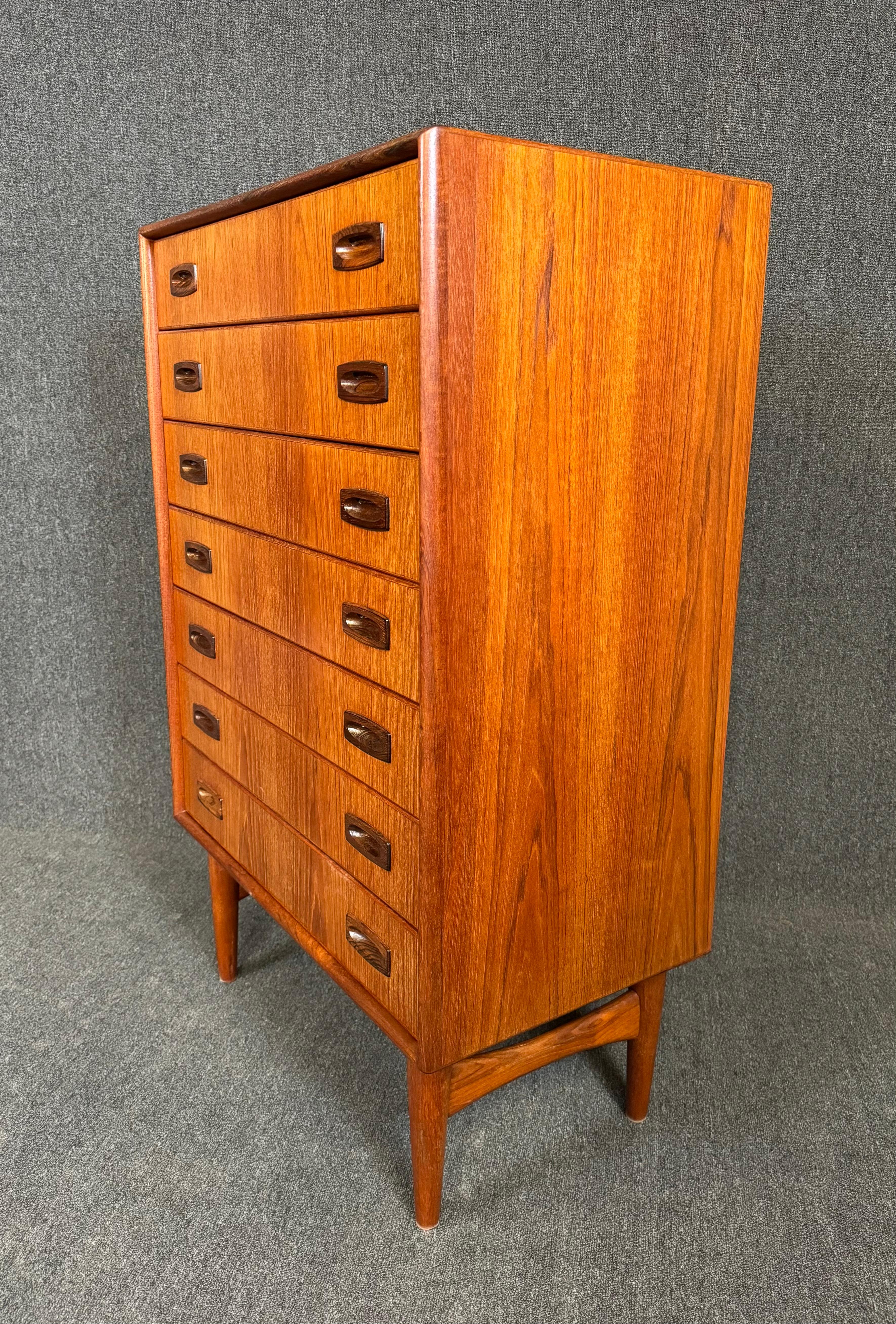 Vintage Danish Mid Century Modern Teak HighBoy Dresser For Sale 1