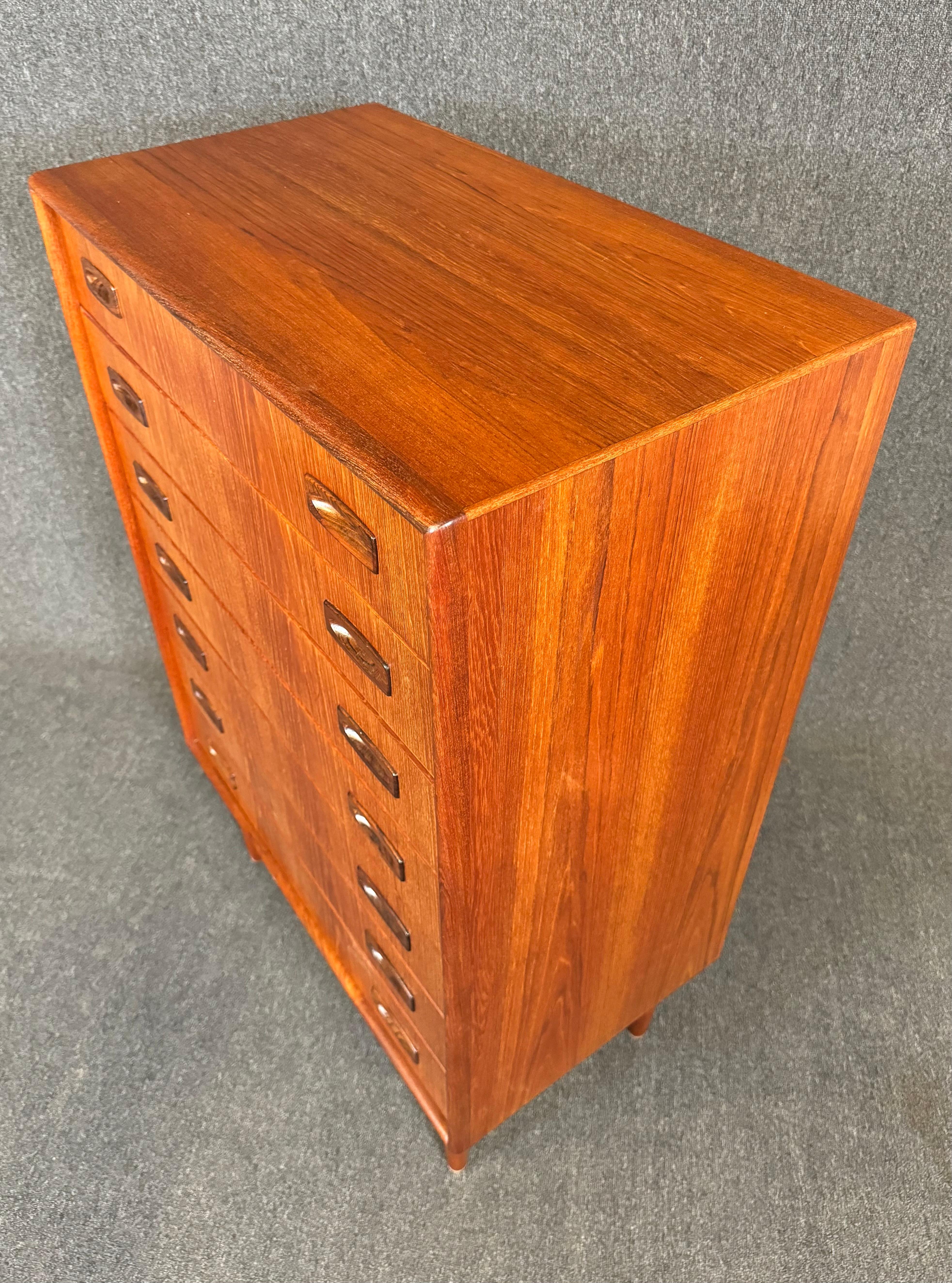 Vintage Danish Mid Century Modern Teak HighBoy Dresser For Sale 3
