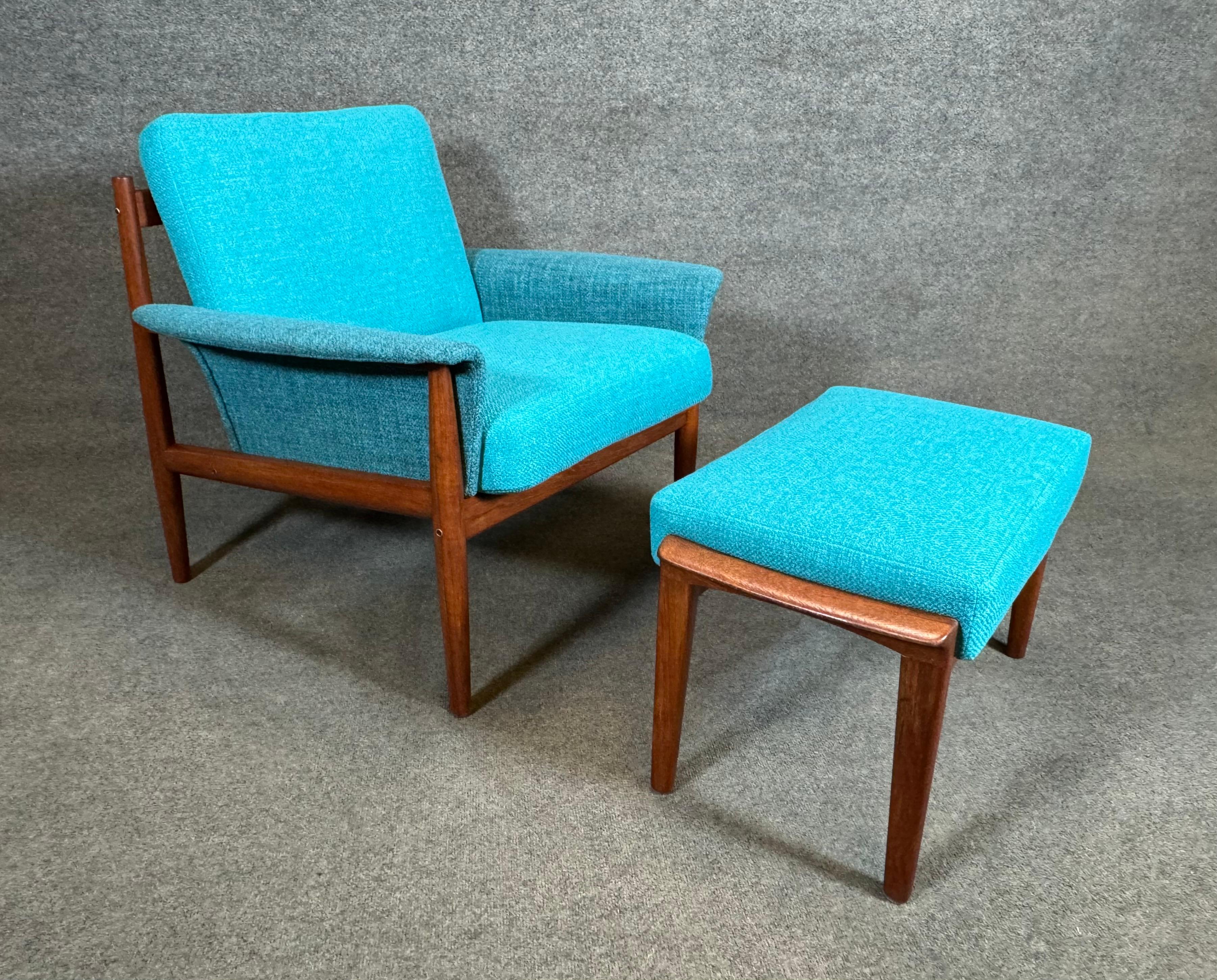 Vintage Danish Mid Century Modern Teak Lounge Chair and Ottoman by Grete Jalk For Sale 4