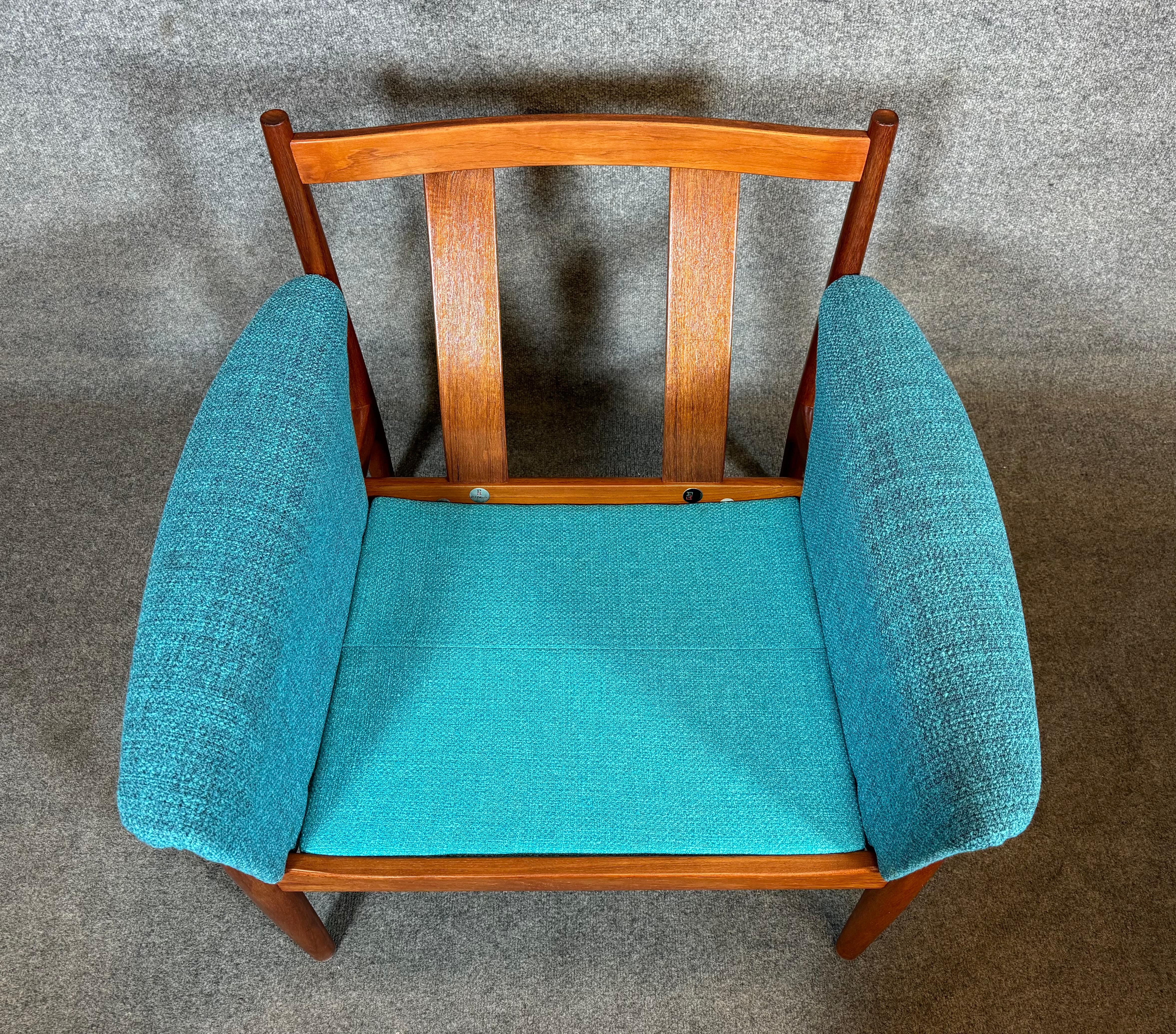 Vintage Danish Mid Century Modern Teak Lounge Chair and Ottoman by Grete Jalk For Sale 1