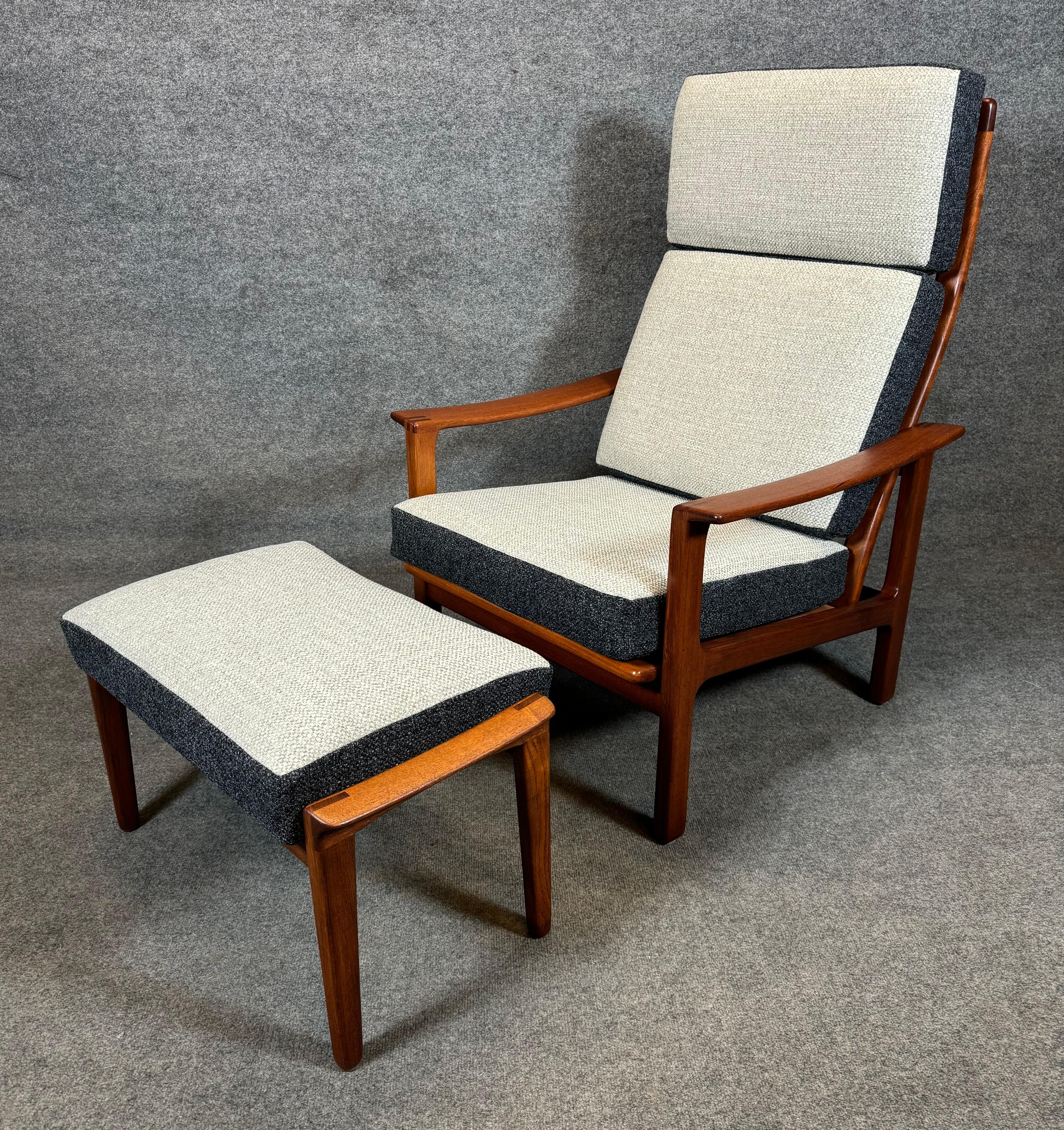 Swedish Vintage Danish Mid Century Modern Teak Lounge Chair and Ottoman 