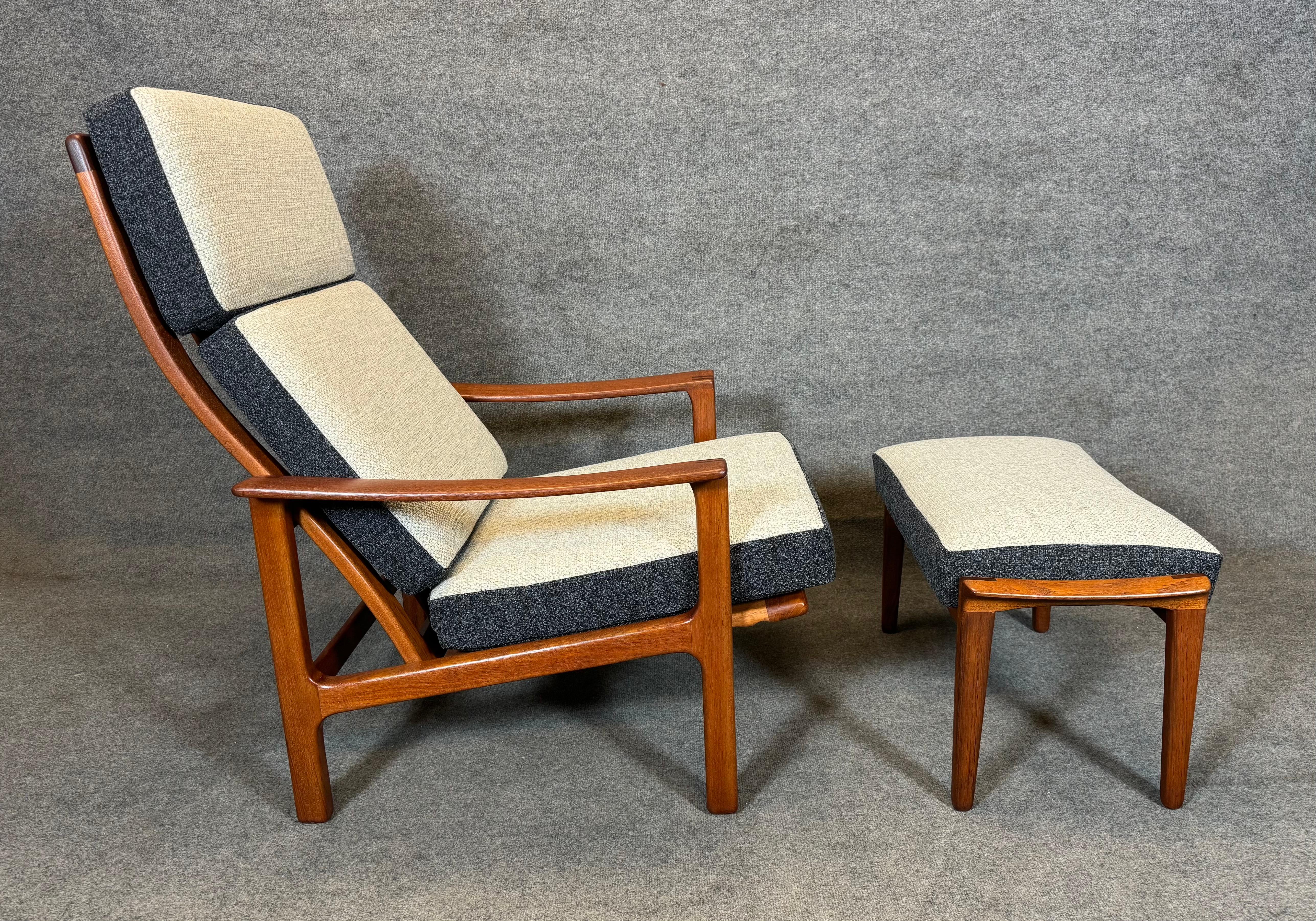 Mid-20th Century Vintage Danish Mid Century Modern Teak Lounge Chair and Ottoman 