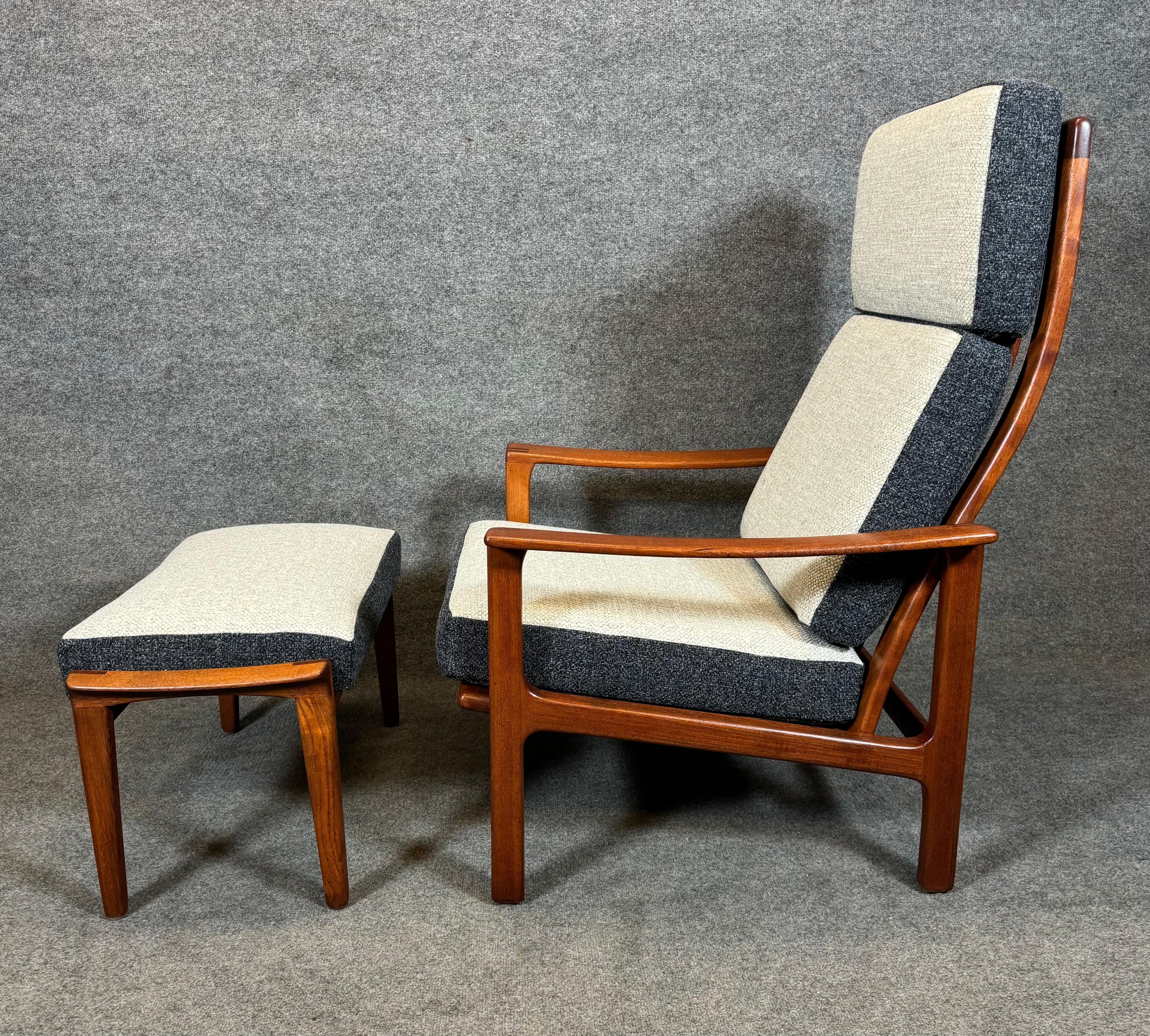 Vintage Danish Mid Century Modern Teak Lounge Chair and Ottoman  1