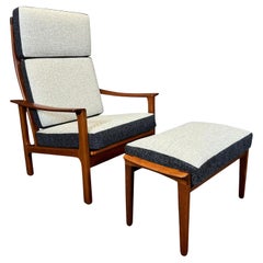 Vintage Danish Mid Century Modern Teak Lounge Chair and Ottoman 