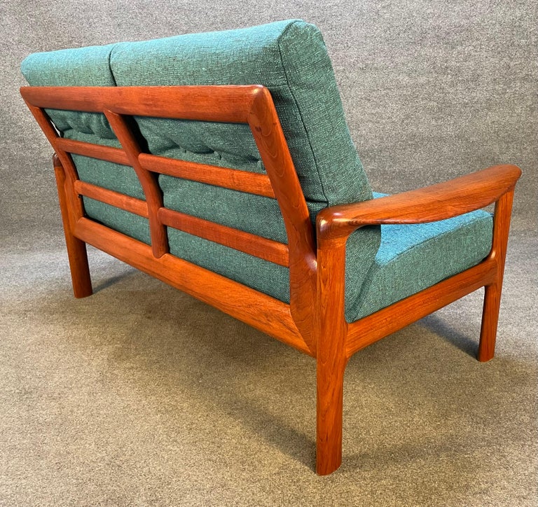 Woodwork Vintage Danish Mid Century Modern Teak Loveseat Sofa by Komfort For Sale