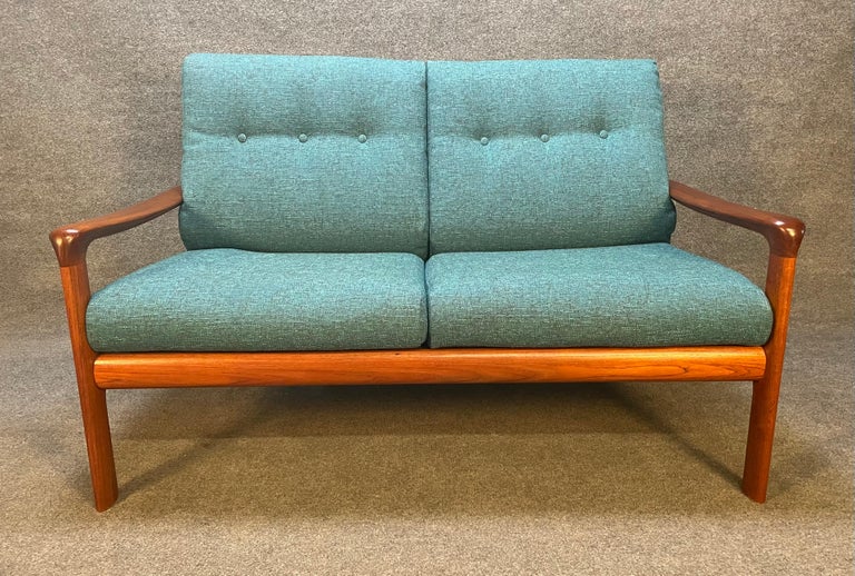 Mid-20th Century Vintage Danish Mid Century Modern Teak Loveseat Sofa by Komfort For Sale