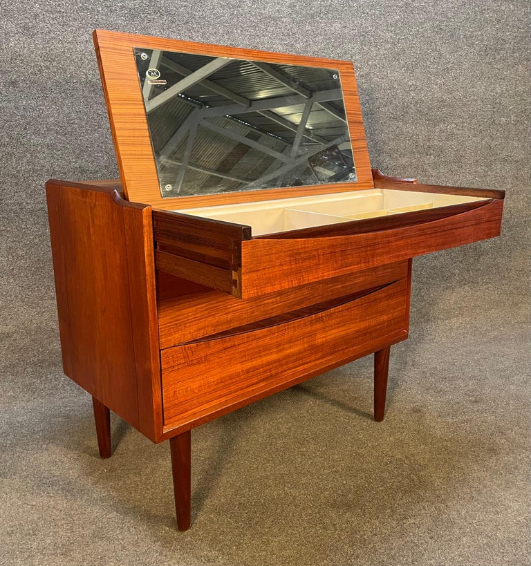 Vintage Danish MidCentury Modern Teak Lowboy Dresser Vanity For Sale