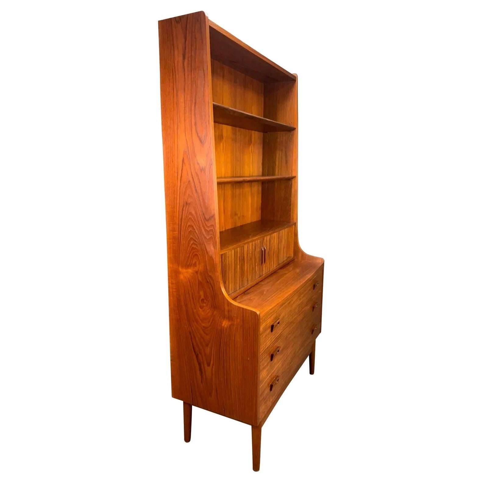Woodwork Vintage Danish Mid Century Modern Teak Secretary Bookcase by Johannes Sorth